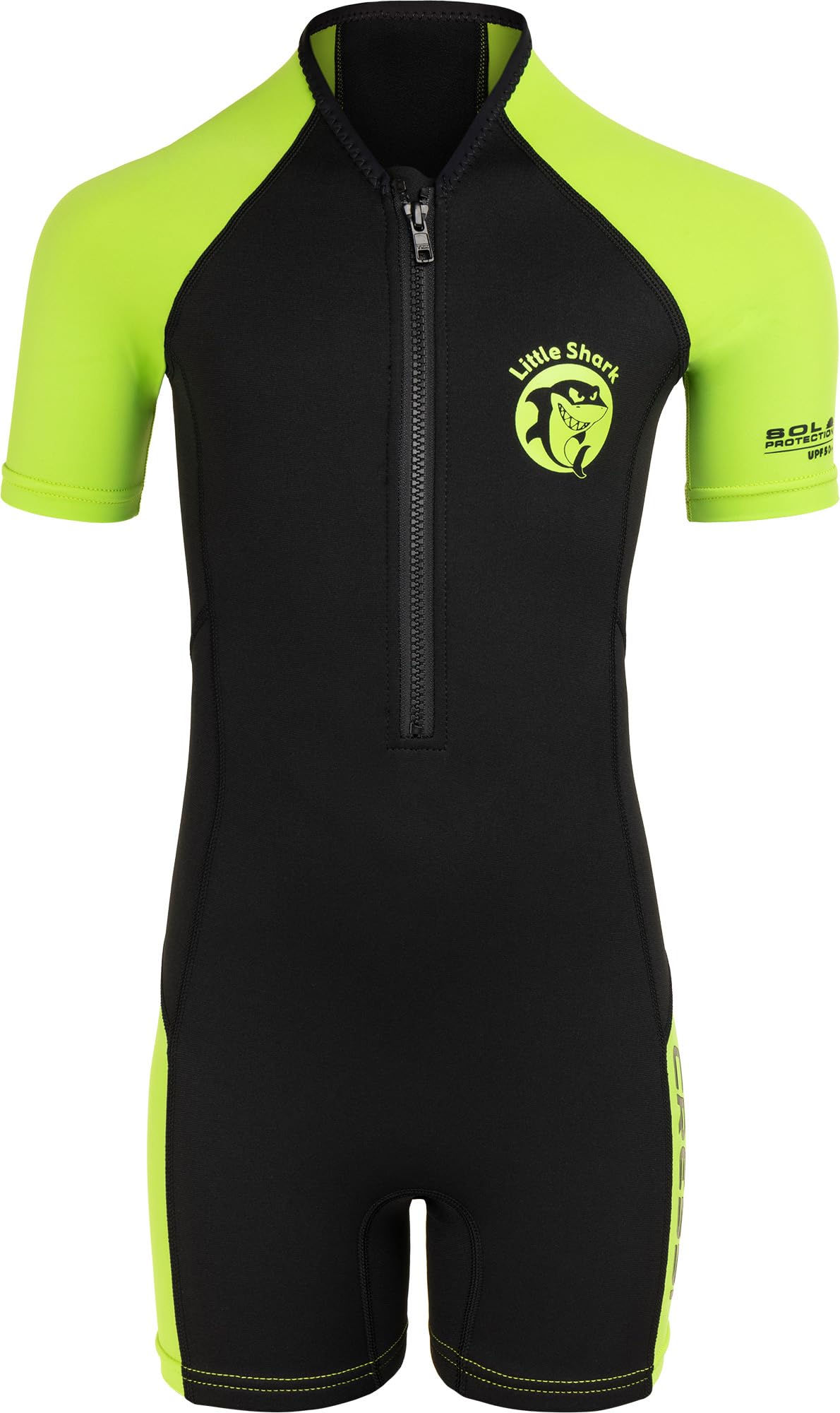 Cressi Shorty 2mm children's wetsuit - children's swimming suit with UV, cold protection, jellyfish protection - girls & boys swimming suit - black/lime - 7/8 years - XDG003305