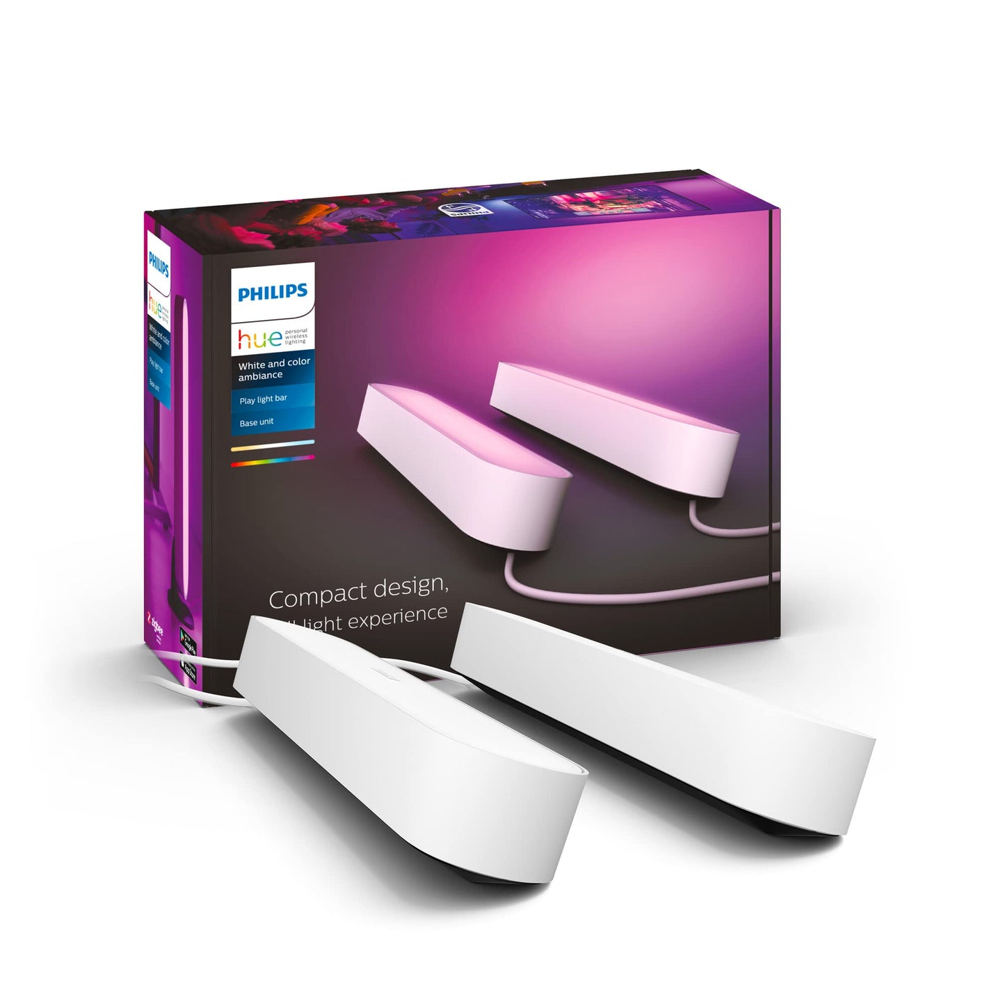Philips Hue White & Color Ambiance Play Lightbar 2-pack basic set (500 lm), dimmable LED light bar for the Hue lighting system with 16 million colors, smart light control via voice or app, white - 915005734601