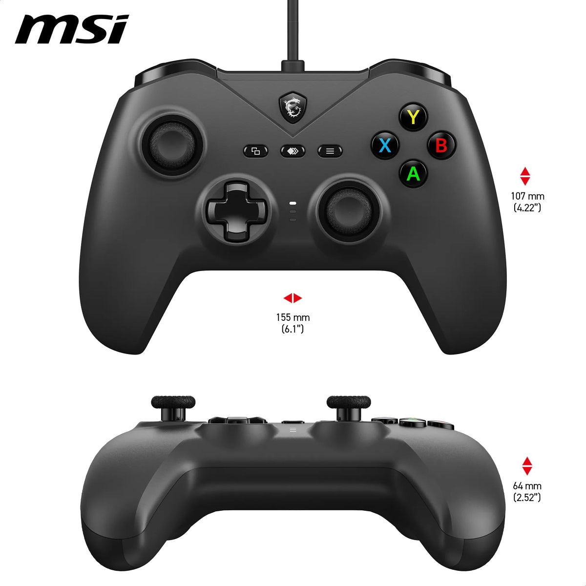 MSI FORCE GC200 Controler pentru jocuri pe PC cu fir – Trigger cu efect Hall, stick-uri analogice avansate, motoare de vibrație duble, USB 3.0 – cu fir - S10-04G0090-EC4