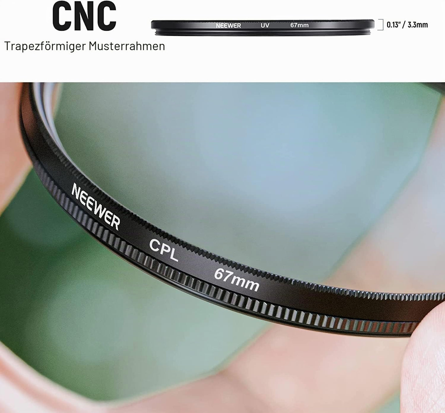 NEEWER 67mm lens filter set: UV CPL, FLD, ND2 ND4 ND8, lens hood - 10083801