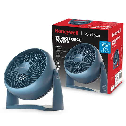 Ventilator Honeywell TurboForce - versiune albastră (răcire silențioasă, unghi de înclinare reglabil până la 90°, 3 trepte de viteză, montare pe perete, ventilator de masă) HT900NE4