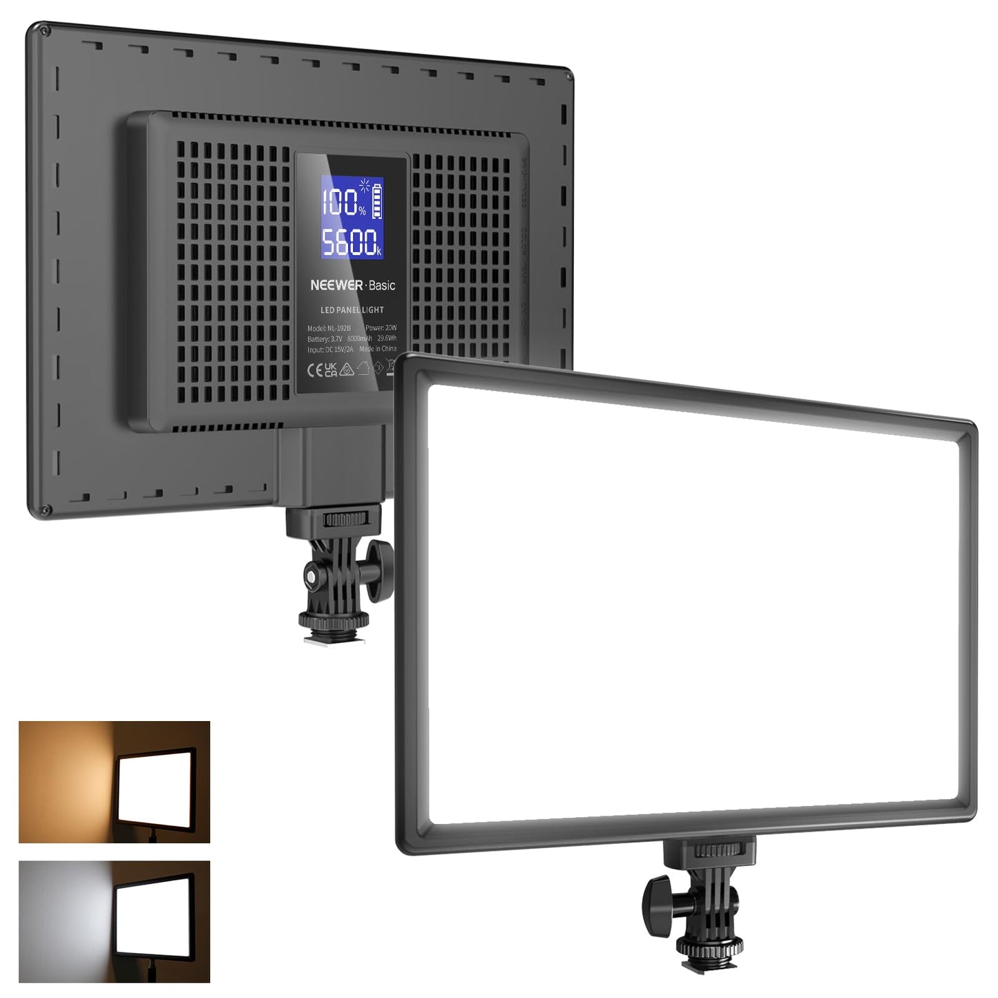 NEEWER Basics 13" LED Panel Video Light, 20W Ultra Thin Dimmable DSLR Camera Soft Photo Key Light Video Light for Streaming Studio Photography Podcast Recording, 8000mAh/3200-5600K/CRI97+, NL-192B - 10104267