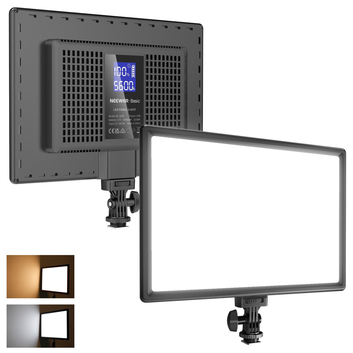 NEEWER Basics Lumină video cu panou LED de 13 inchi, Cameră DSLR cu reglare ultra subțire de 20 W. Lumină foto moale pentru taste foto Lumină video pentru redare în flux în studio, fotografie, înregistrare podcast, 8000 mAh/3200-5600 K/CRI97+, NL-192B -