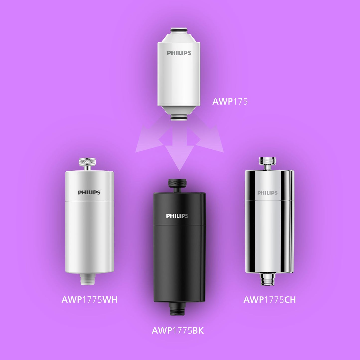 Philips Water Water Inline Shower Filter, 50 000.L filter capacity, BLACK, reduces chlorine by up to 99%, fits all standard hoses and fittings - AWP1775BK/10