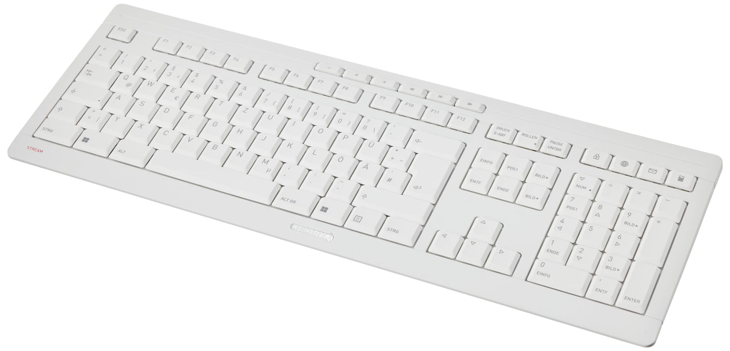 CHERRY Stream Keyboard, wired keyboard, German layout (QWERTZ), whisper-quiet keystroke, unique typing feel, flat design, white-gray - JK-8500DE-0