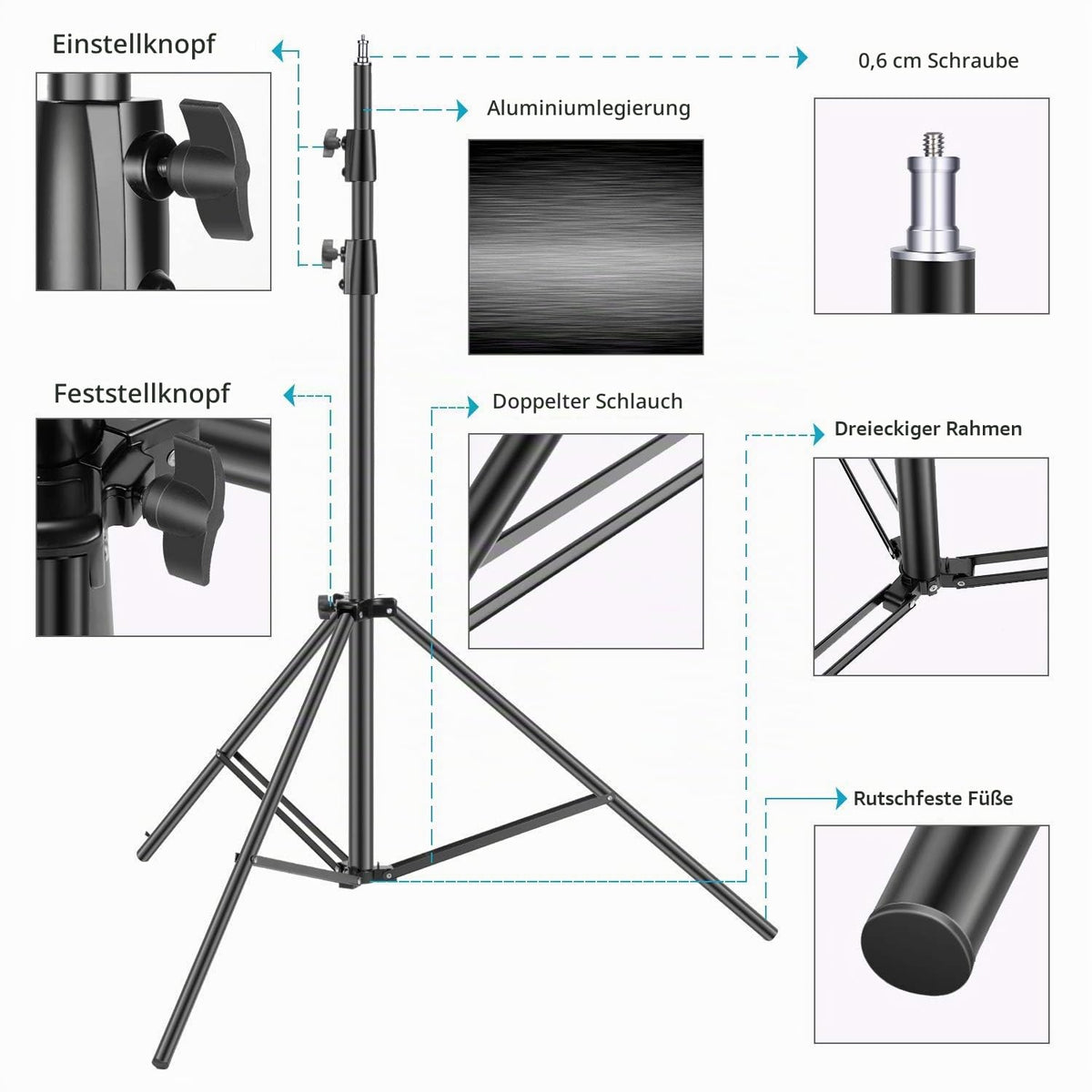 Neewer Light Tripod 3 Meter Pro Heavy Duty Spring Loaded All Metal Locking Rings Set of 2 with Carry Bags and Sandbags for Photo and Video Photography HTC Vive etc (Black) - 10095788
