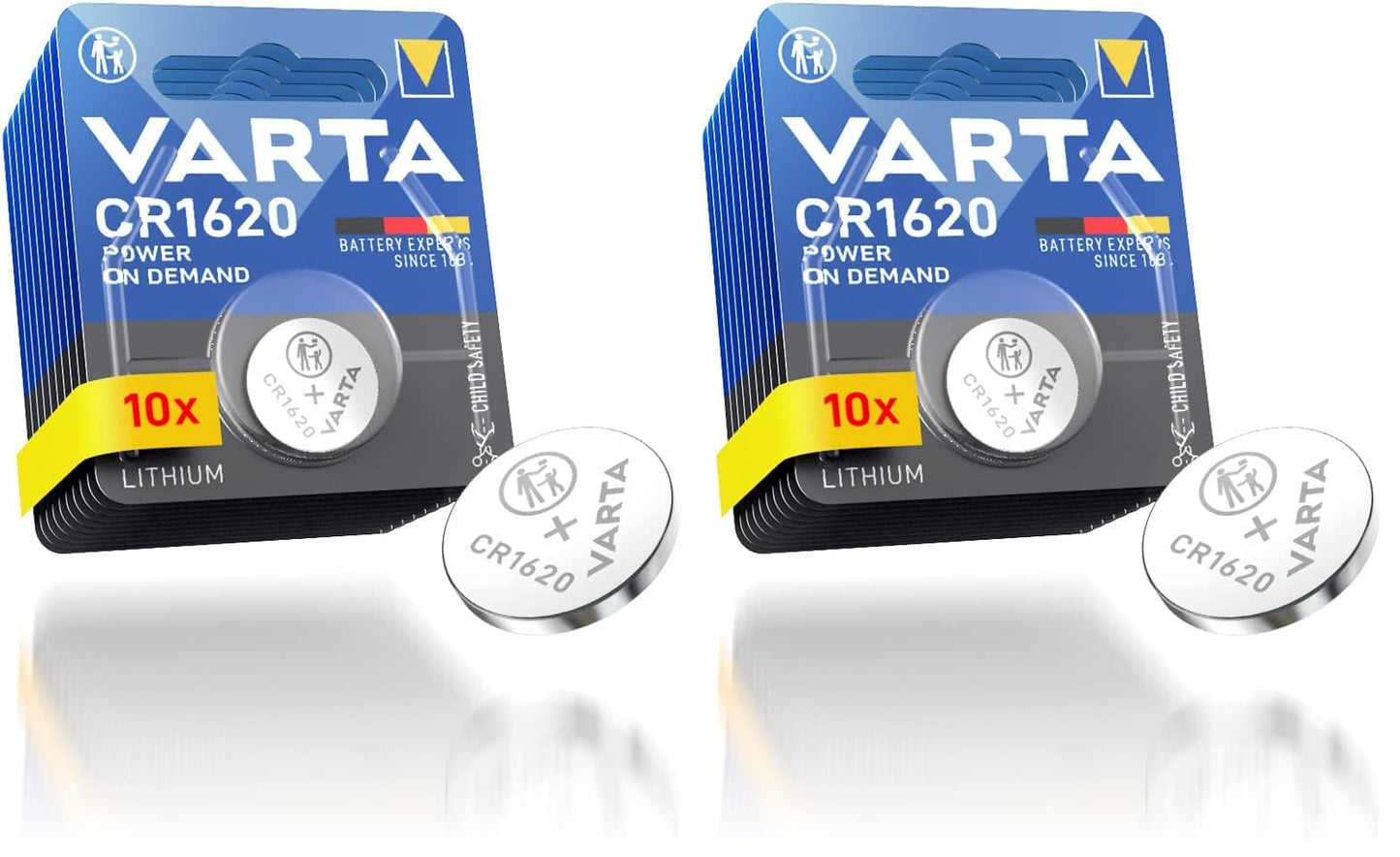 VARTA Batteries Button Cells CR1620, Pack of 10, Power on Demand, Lithium, 3V, Safety Sealed Packaging, for Smart Home Devices, Car Keys and Other Applications (Pack of 2) - 4008496057795