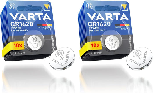 VARTA Batteries Button Cells CR1620, Pack of 10, Power on Demand, Lithium, 3V, Safety Sealed Packaging, for Smart Home Devices, Car Keys and Other Applications (Pack of 2) - 4008496057795