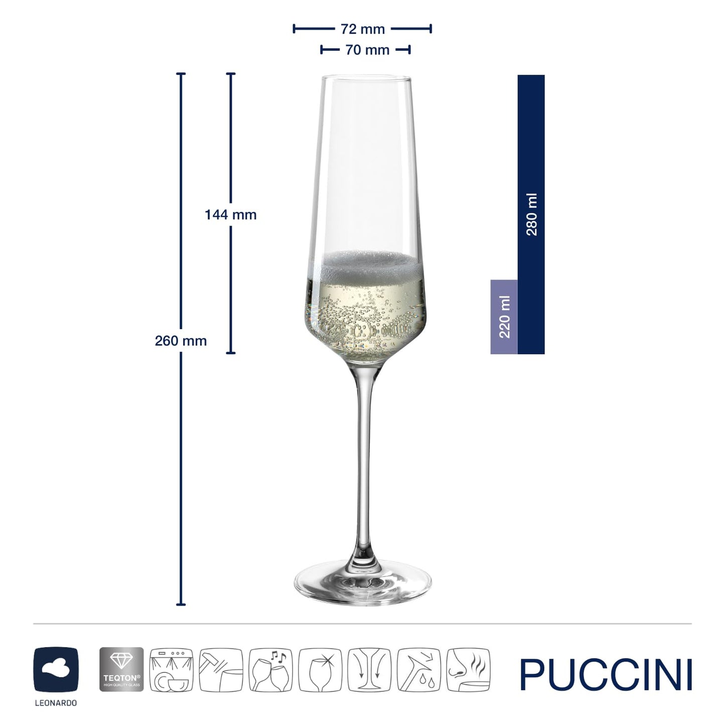 LEONARDO HOME PUCCINI champagne glasses (set of 6) incl. polishing cloth • Dishwasher-safe Prosecco goblets (280 ml) • Shockproof & suitable for everyday use • 040979