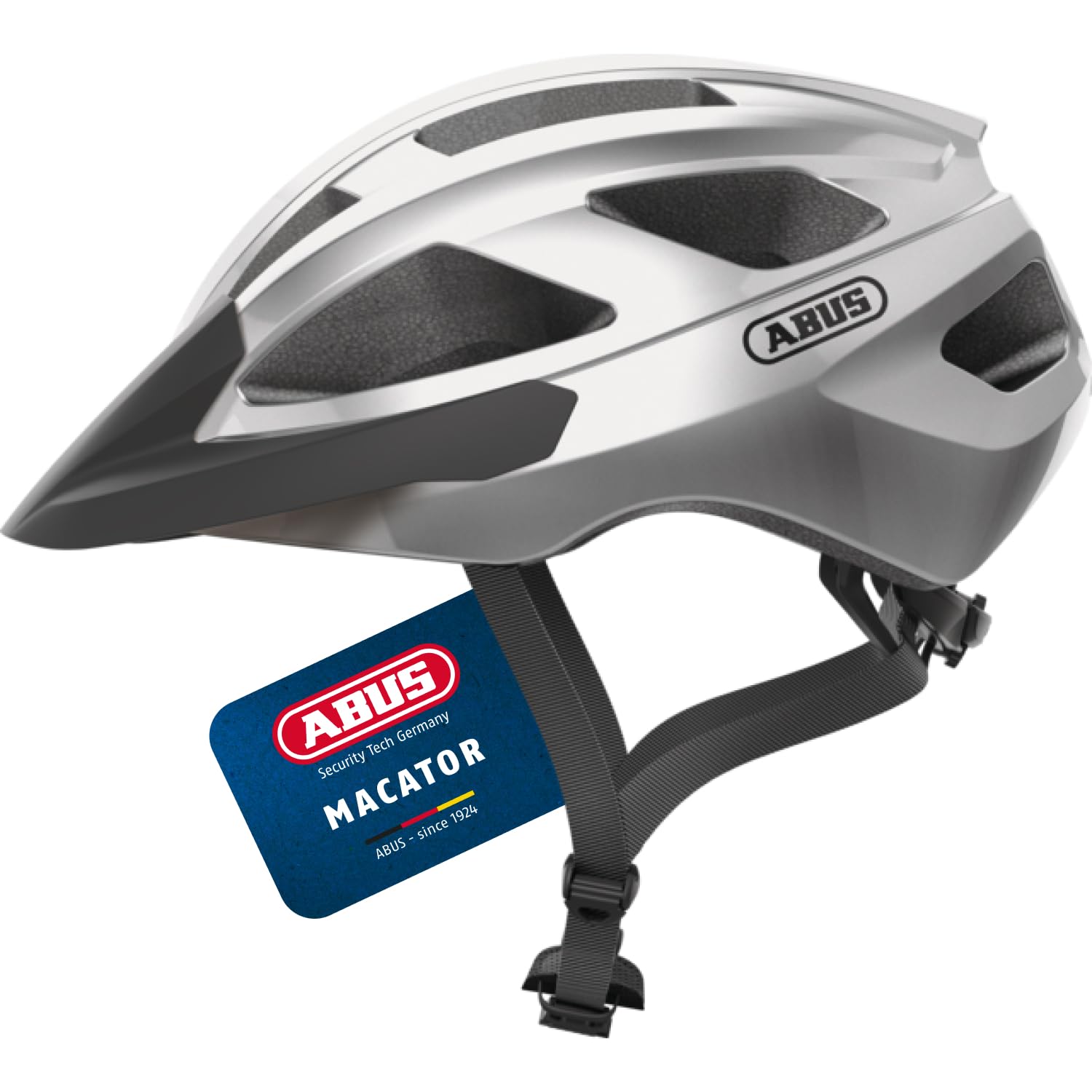 ABUS road bike helmet Macator - sporty bike helmet for beginners - also for pigtail wearers - for women and men - silver, size M - 87219