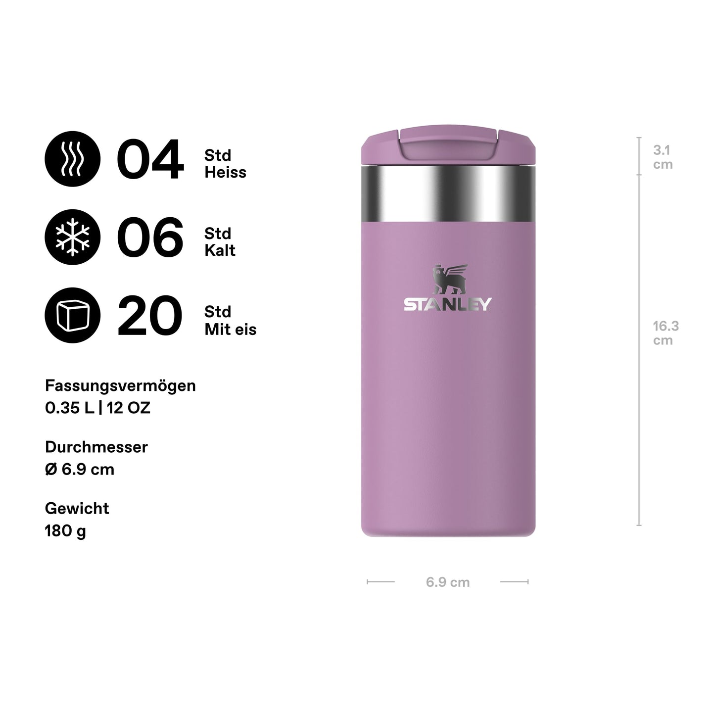 Stanley 1913 Aerolight Transit Thermo Mug 0.35L - Keeps Hot for 4 Hours - Dishwasher Safe - Coffee Mug To Go Leak-Proof - Compatible with Common Car Drink Holders - Lilac - 10-10788-150