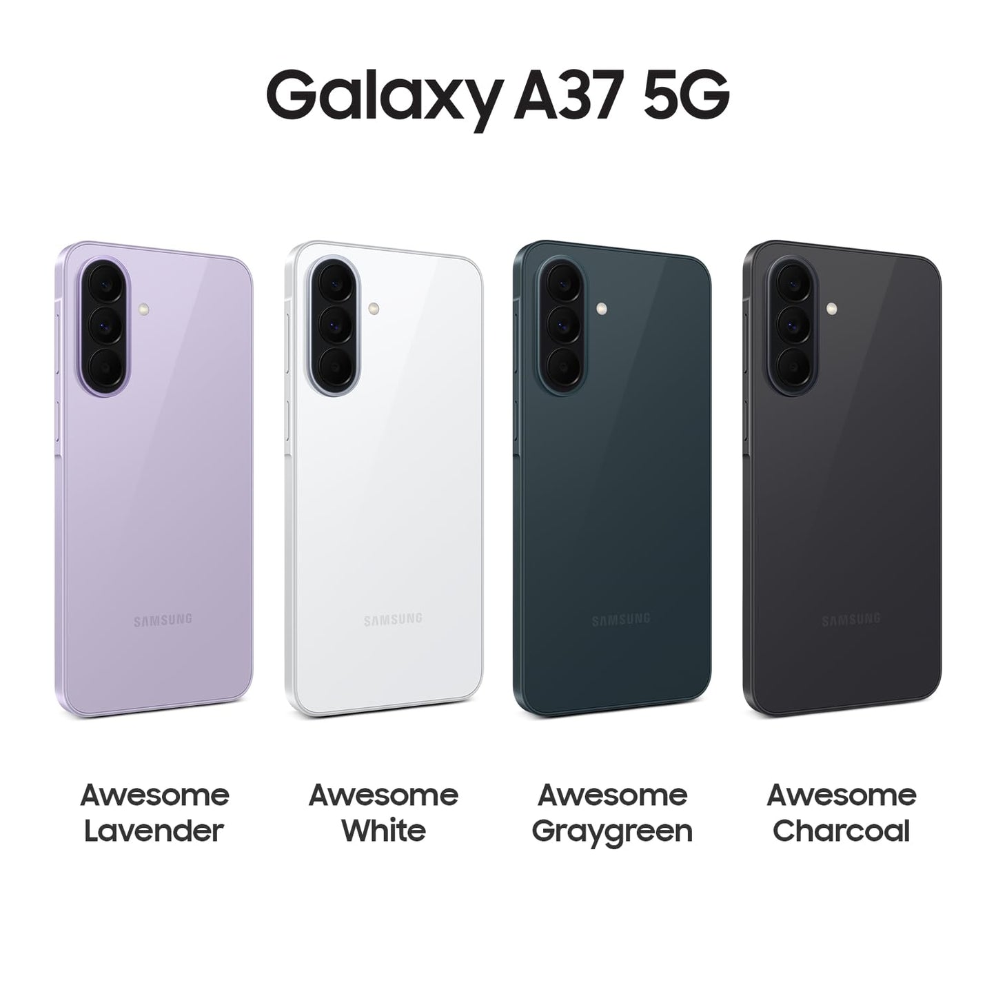 Samsung Galaxy A37 5G, Slim AI smartphone, Awesome Intelligence, 128 GB storage space, 50 MP wide-angle camera, Up to 2 days battery life, IP68, Awesome Lavender, 2.5 year manufacturer's warranty