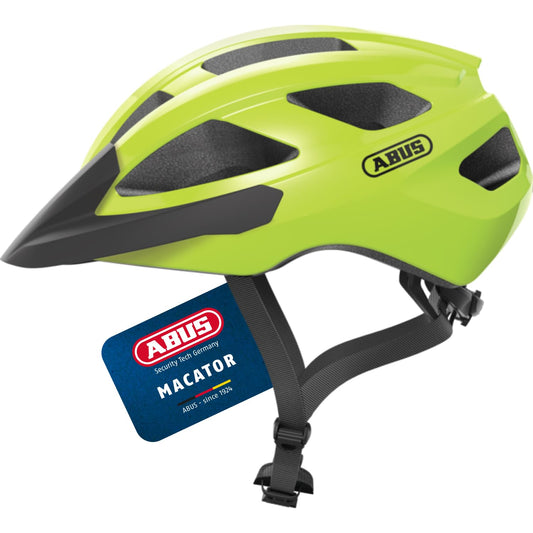 ABUS road bike helmet Macator - sporty bike helmet for beginners - also for pigtail wearers - for men and women - yellow, size S - 87229