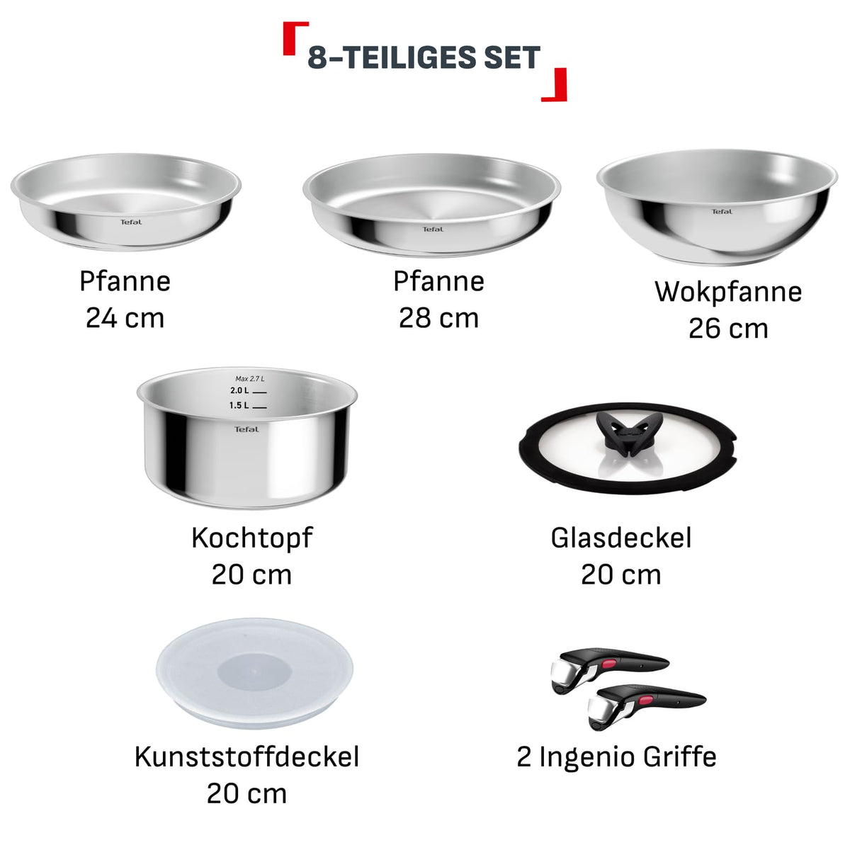 Set de vase de gătit Tefal Ingenio Comfort Max 8 piese, neîntărit - L968S834