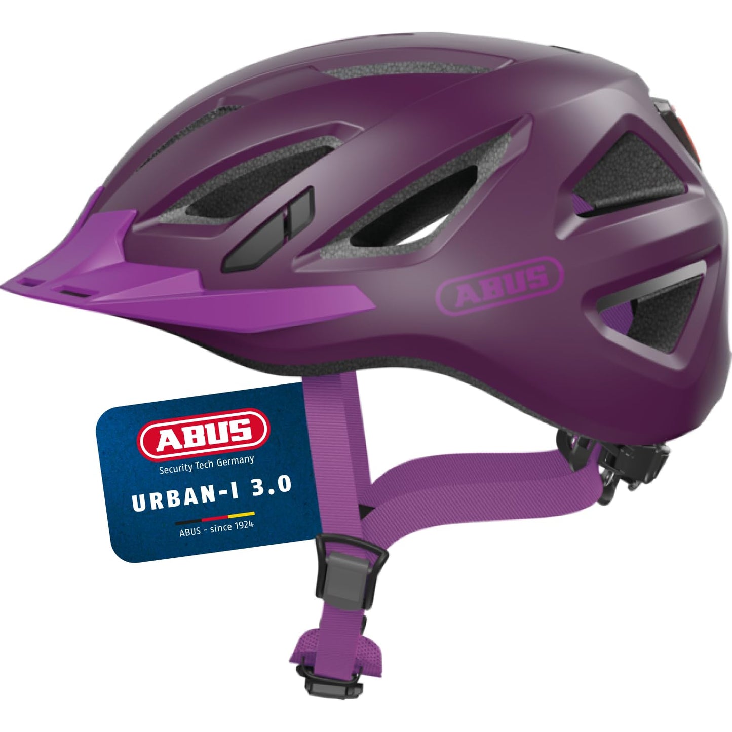 ABUS city helmet Urban-I 3.0 - bicycle helmet with rear light, peak and magnetic fastener - for women and men - purple, size S - 86886