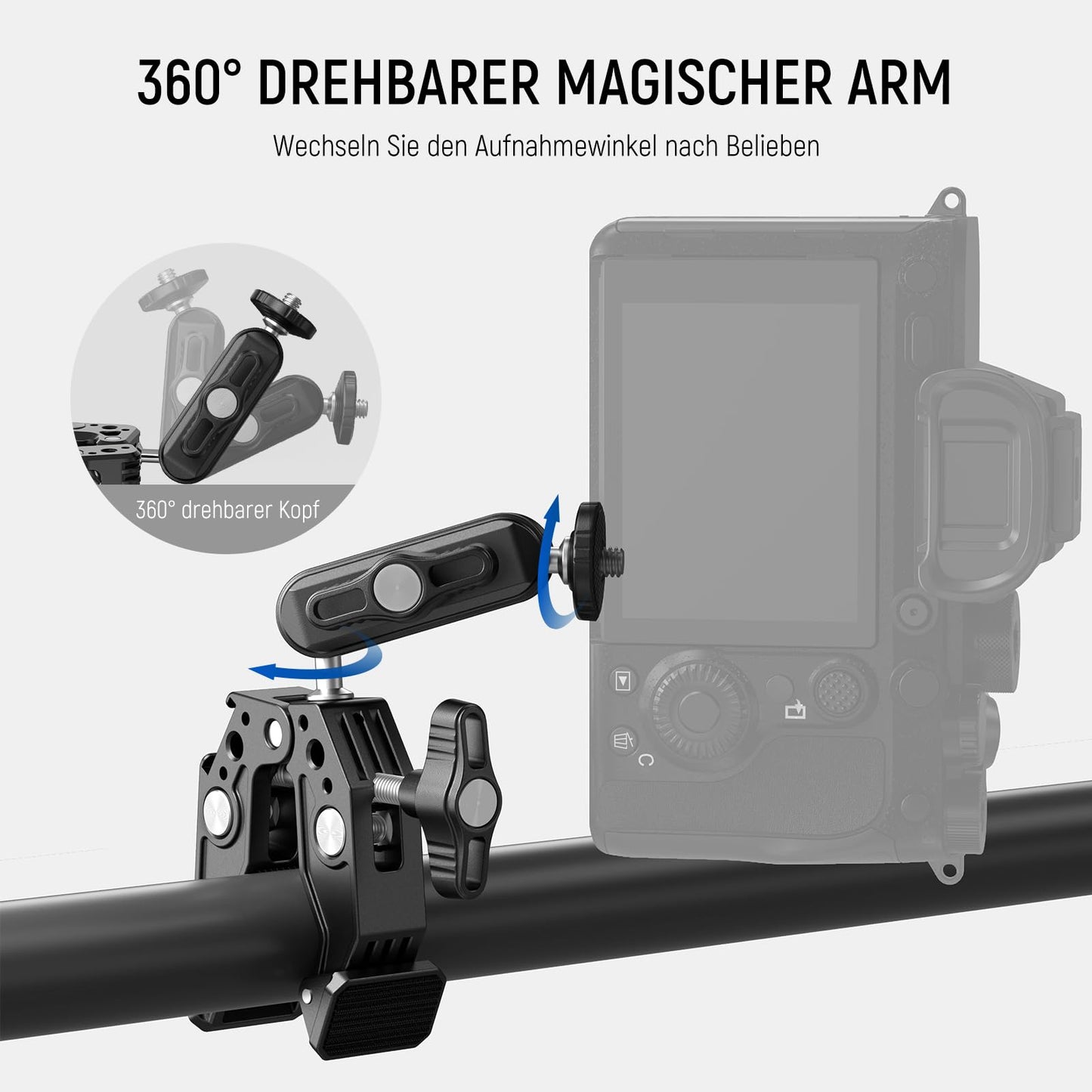 NEEWER Super Clamp Clamp with 3" Dual Ball Head Magic Arm, Cold Shoe, 1/4" Thread, Mobile Phone/Action Cam Mount Adapter for Table Tripod Tube Traverse Gimbal Rods Compatible with SmallRig GoPro DJI, ST83 - 10104474