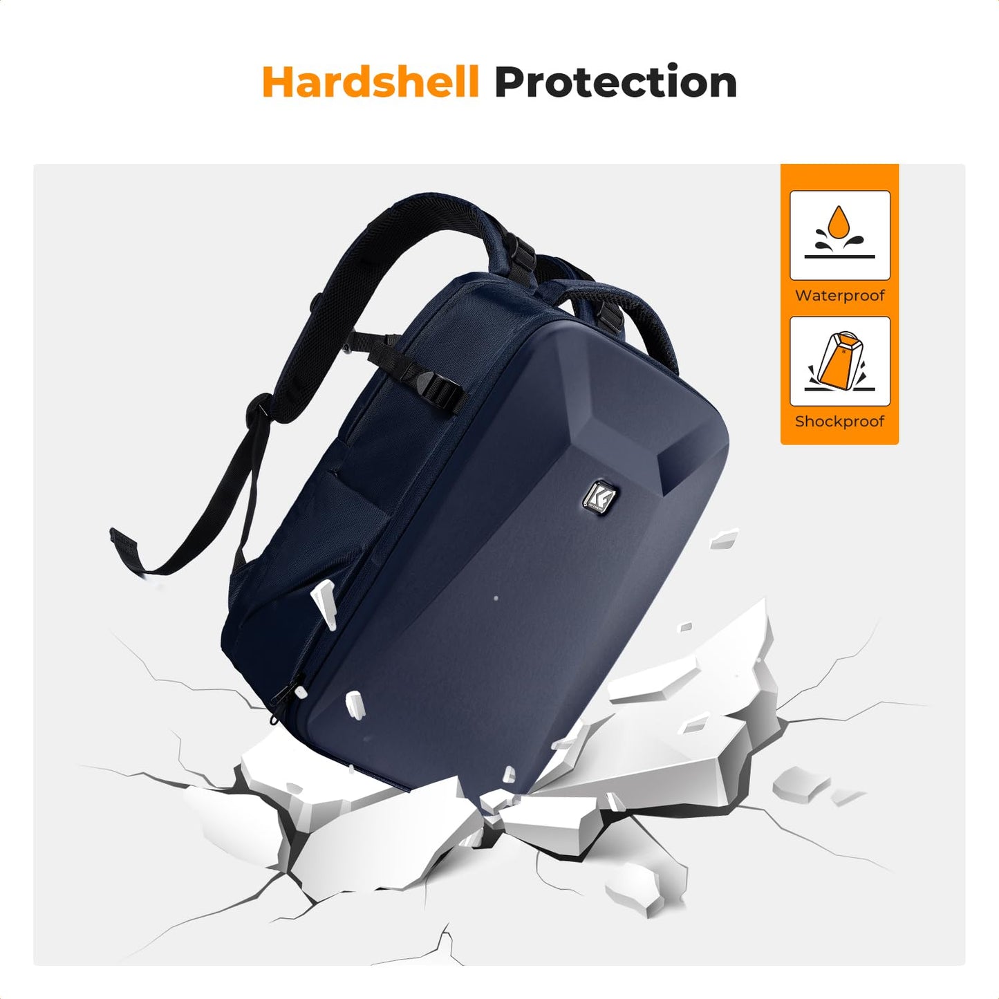 K&F CONCEPT camera backpack photo backpack with hard shell camera bag with 15.6 inch laptop compartment and rain cover, backpack for drones, deep blue - KF13.134V7