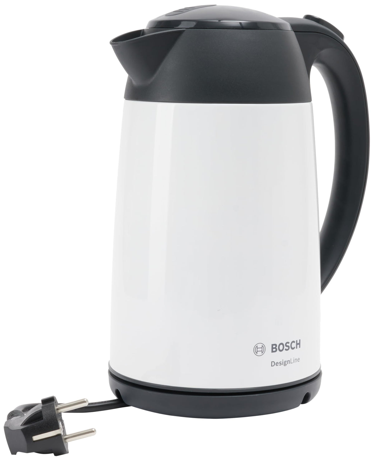 Bosch cordless kettle DesignLine TWK3P421  
 DesignLine cordless kettle, spill-free pouring, cup indicator, water level indicator, overheating protection, 1.7 L, 2400 W, white