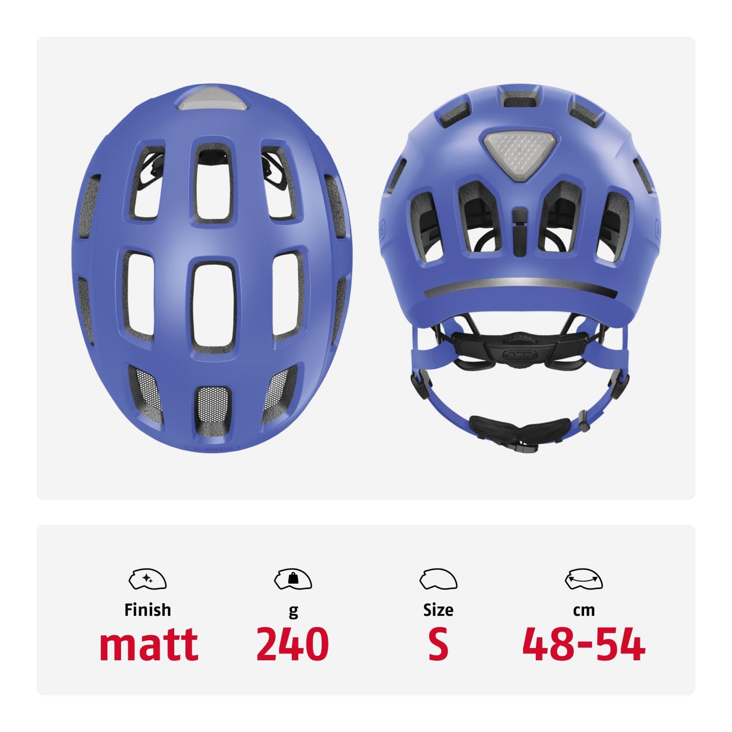 ABUS Youn-I 2.0 bicycle helmet - with light for children, teenagers and young adults - for girls and boys - mono blue, size S - 40157