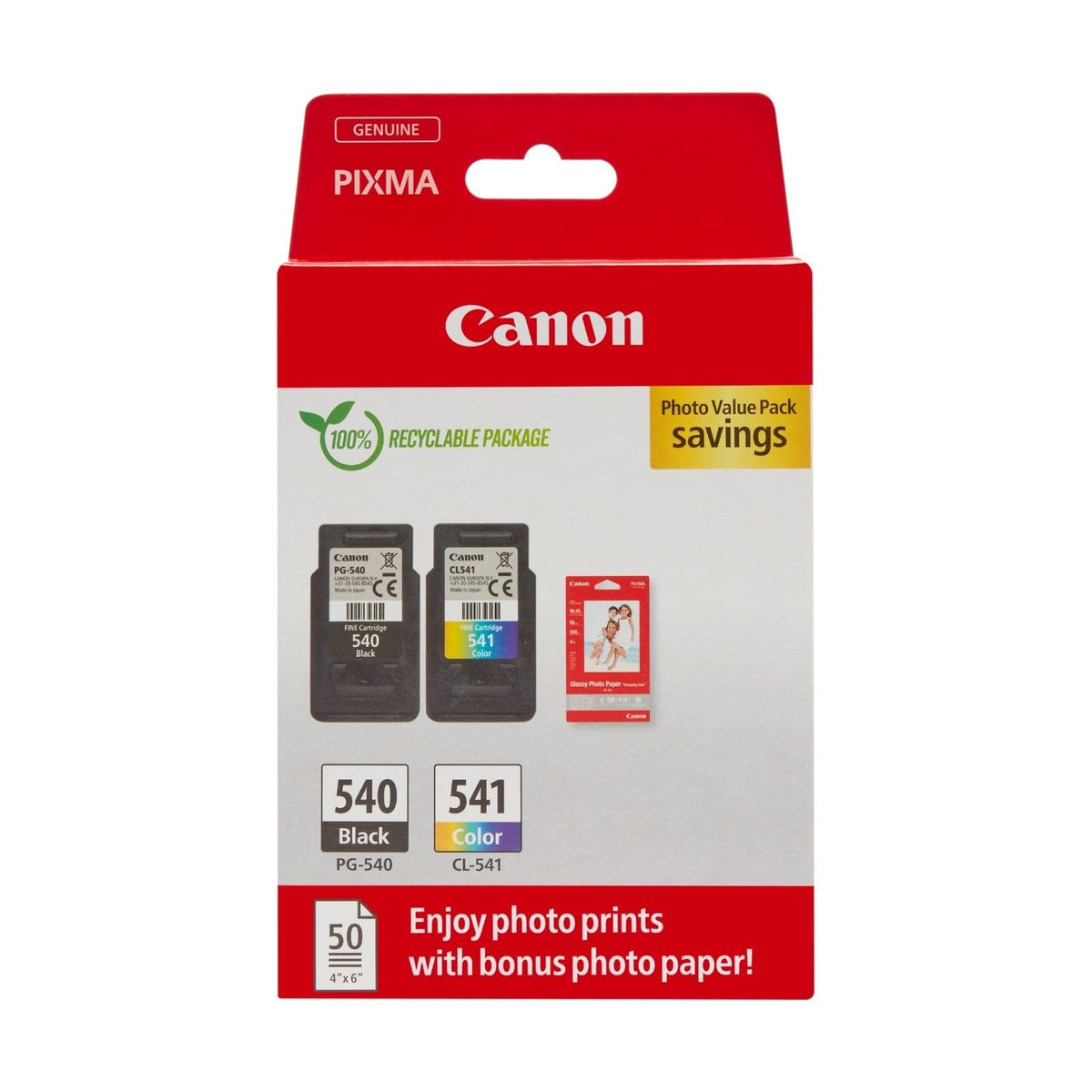 Canon PG-540 + CL-541 FINE Original Ink Cartridges + Photo Paper - 5225B013AA