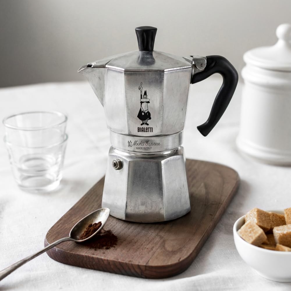 Bialetti Moka Express Iconic Stovetop Espresso Machine, Aluminum, 270ml, Silver/Black - 6800