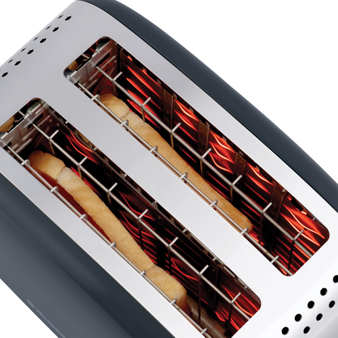 Russell Hobbs Toaster [for 2 slices] Colours Plus Stainless Steel Grey (extra wide toasting slots, includes bun warmer, 6 browning levels + defrost function, Lift & Look function, 1600W) 26552-56