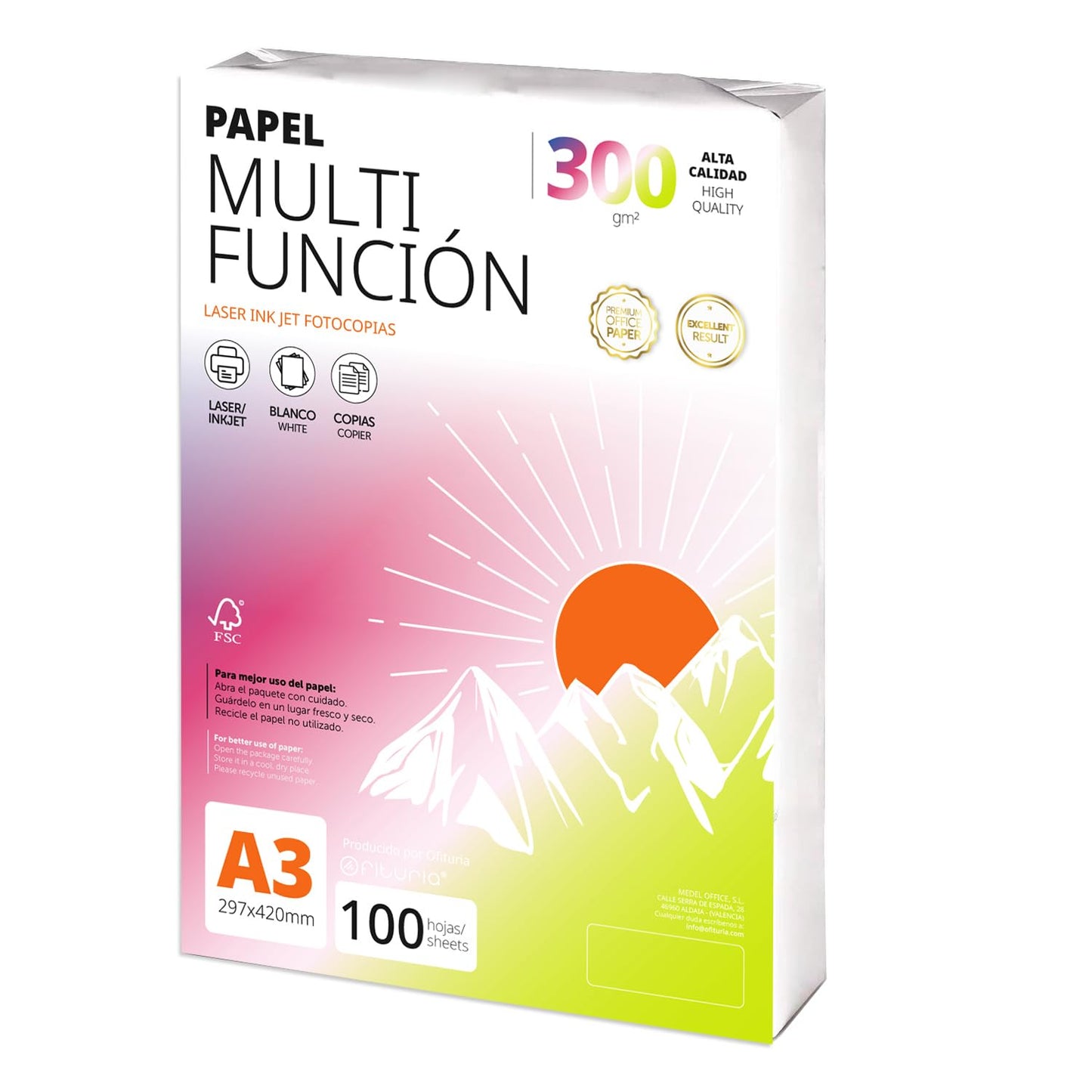 A3 Paper 300g 100 Sheets, Multifunctional Paper for Printers, Paper for Projects, Illustration, Lettering, Professional Creative Projects, A3 Office Paper, School Supplies - Ofituria (300g, 25 Sheets) - COM0574