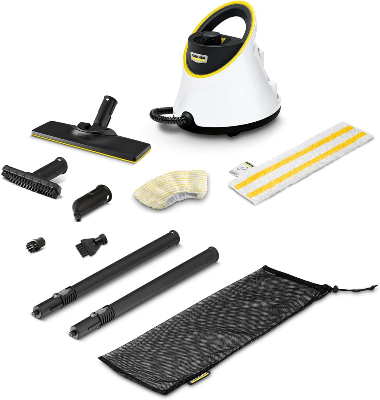 Kärcher steam cleaner SC 2 Deluxe, area performance: approx. 75m², tank: 1 l, steam pressure: max. 3.2 bar, heating time: 6.5 min., heating output: 1,500 W, with EasyFix floor cleaning set and 3 nozzles, single - 1.513-400.0