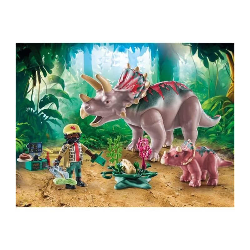 PLAYMOBIL | Dinosaurs | Triceratops with young animal | Dino playset | Animal figures | Adventure Toys | for children aged 4 and over | 71821