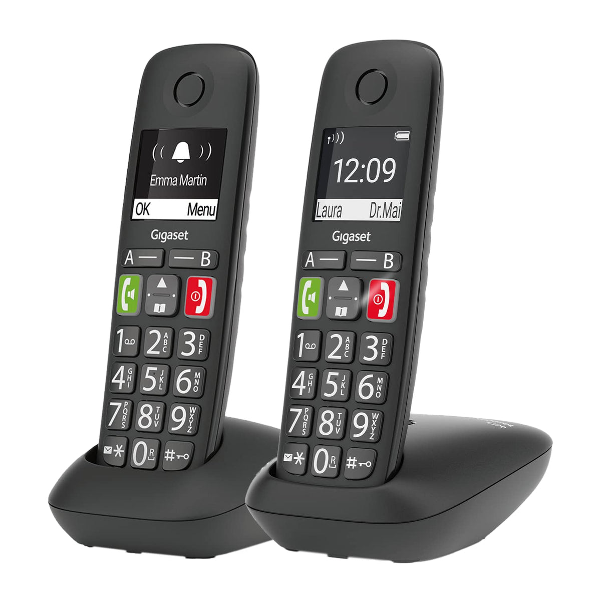 Gigaset E290 cu al doilea handset - Set Duo telefon pentru seniori fără secretar telefonic, cu taste și display-uri extra mari, taste de apel rapid, funcție de amplificare pentru un auz extra tare, negru - S30852-H2921-B101