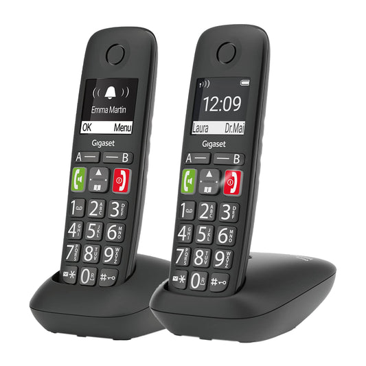 Gigaset E290 with second handset - Duo Set senior phone without answering machine, featuring extra large buttons and displays, speed dial keys, amplifier function for extra loud hearing, black - S30852-H2921-B101
