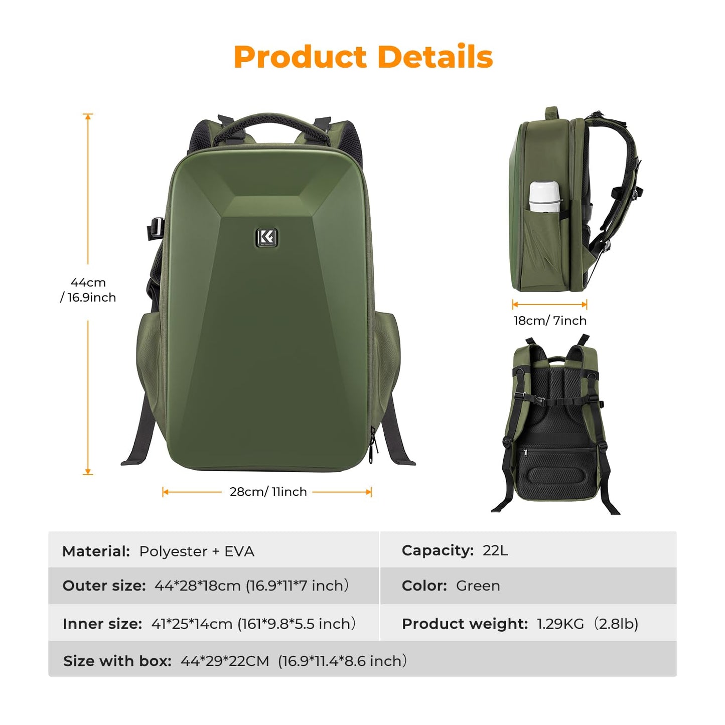 K&F CONCEPT camera backpack photo backpack with hard shell camera bag with 15.6 inch laptop compartment and rain cover, backpack for drones - KF13.134V3