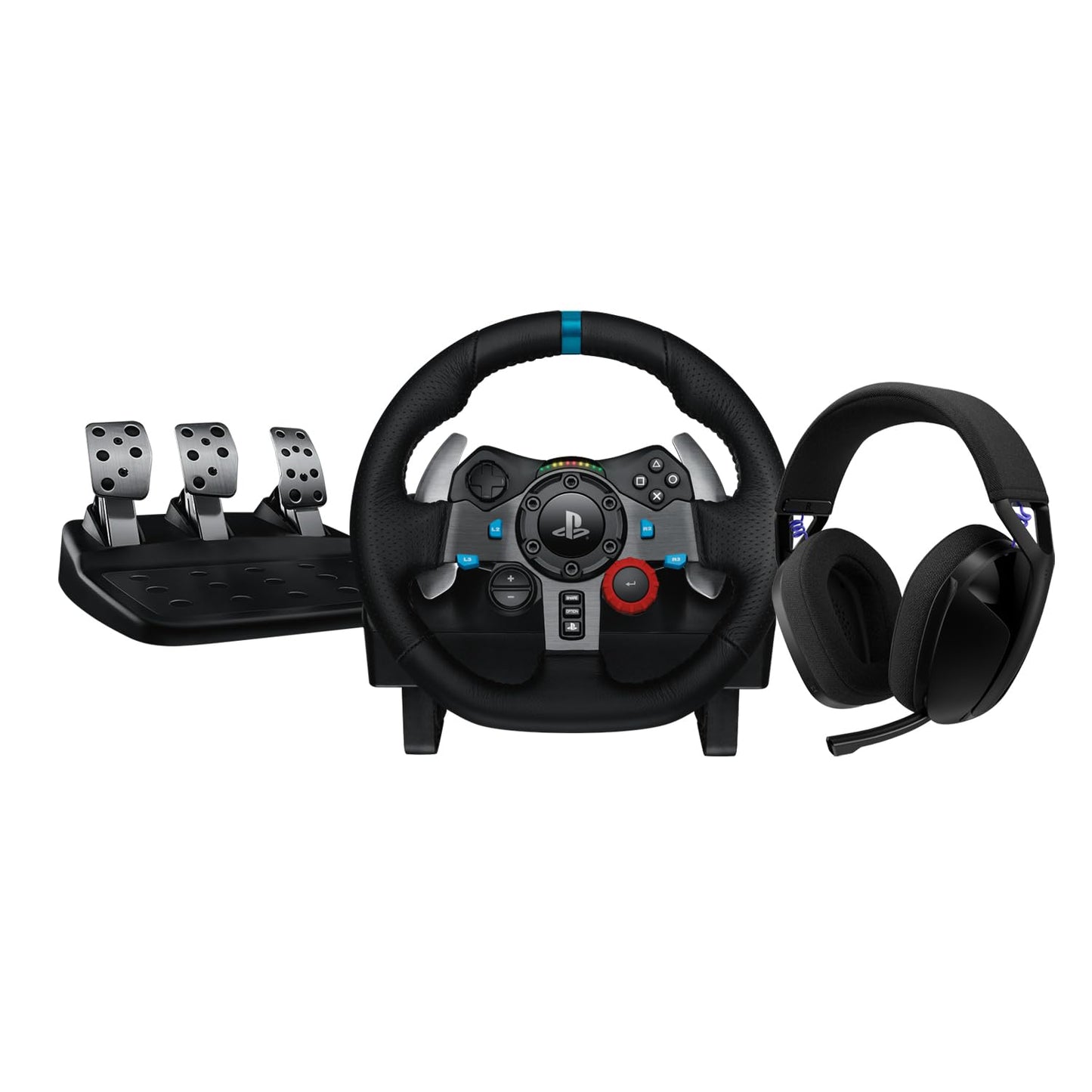 Logitech G G29 Driving Force Racing Wheel, Floor Pedals, Force Feedback, Stainless Steel Shift Paddles + G321 LIGHTSPEED Wireless Bluetooth Gaming Headset, PC, PS4, PS5 - Black - 941-000112