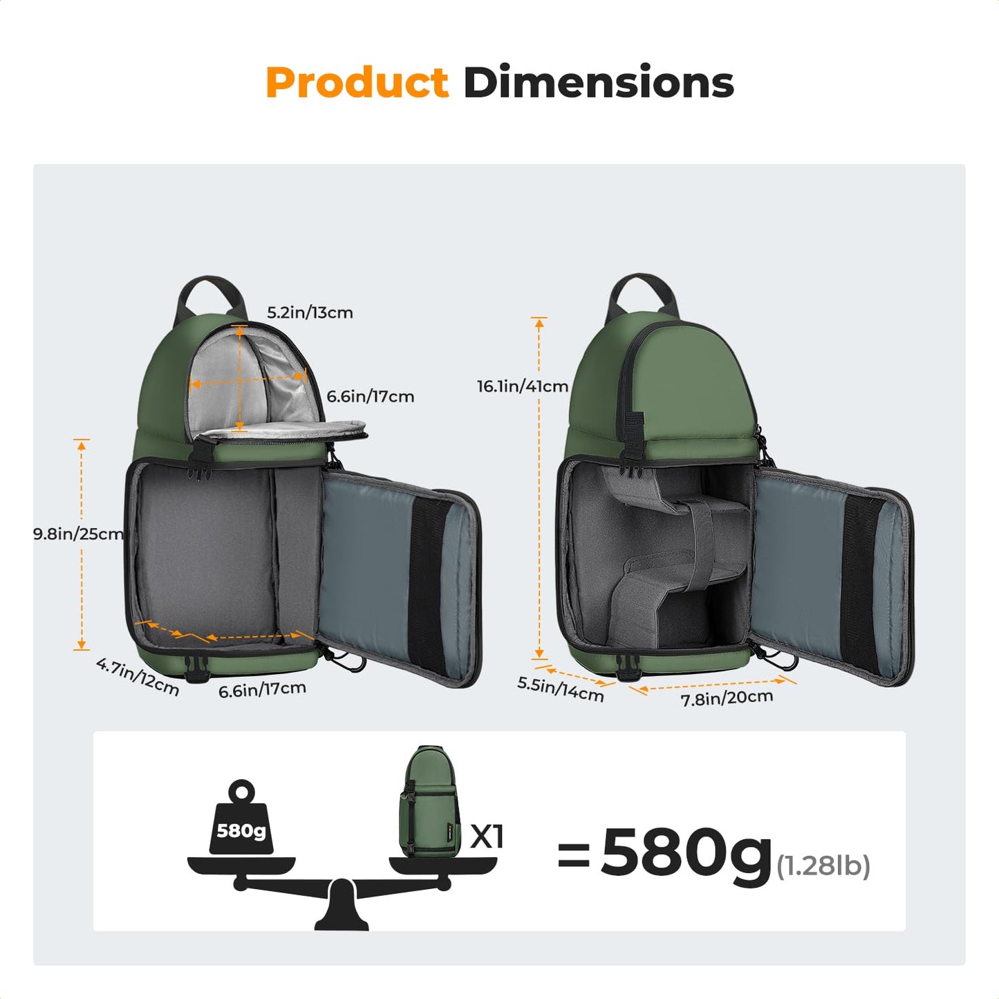 K&F CONCEPT Camera Shoulder Bag, Waterproof Camera Bag, Photography Daily Travel Camera Bag, Bags Photographer Photo Backpack, Green - AU-KF13.141