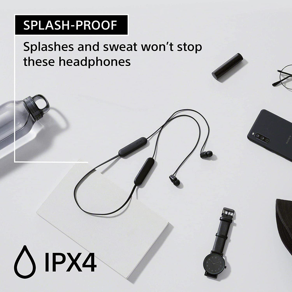 Căști In-Ear Sony kabellose WI-C100 (până la 25 de ore autonomie, optimizate pentru asistenți vocali, microfon integrat pentru apeluri, Bluetooth), Taupe, mici - WIC100CCE7