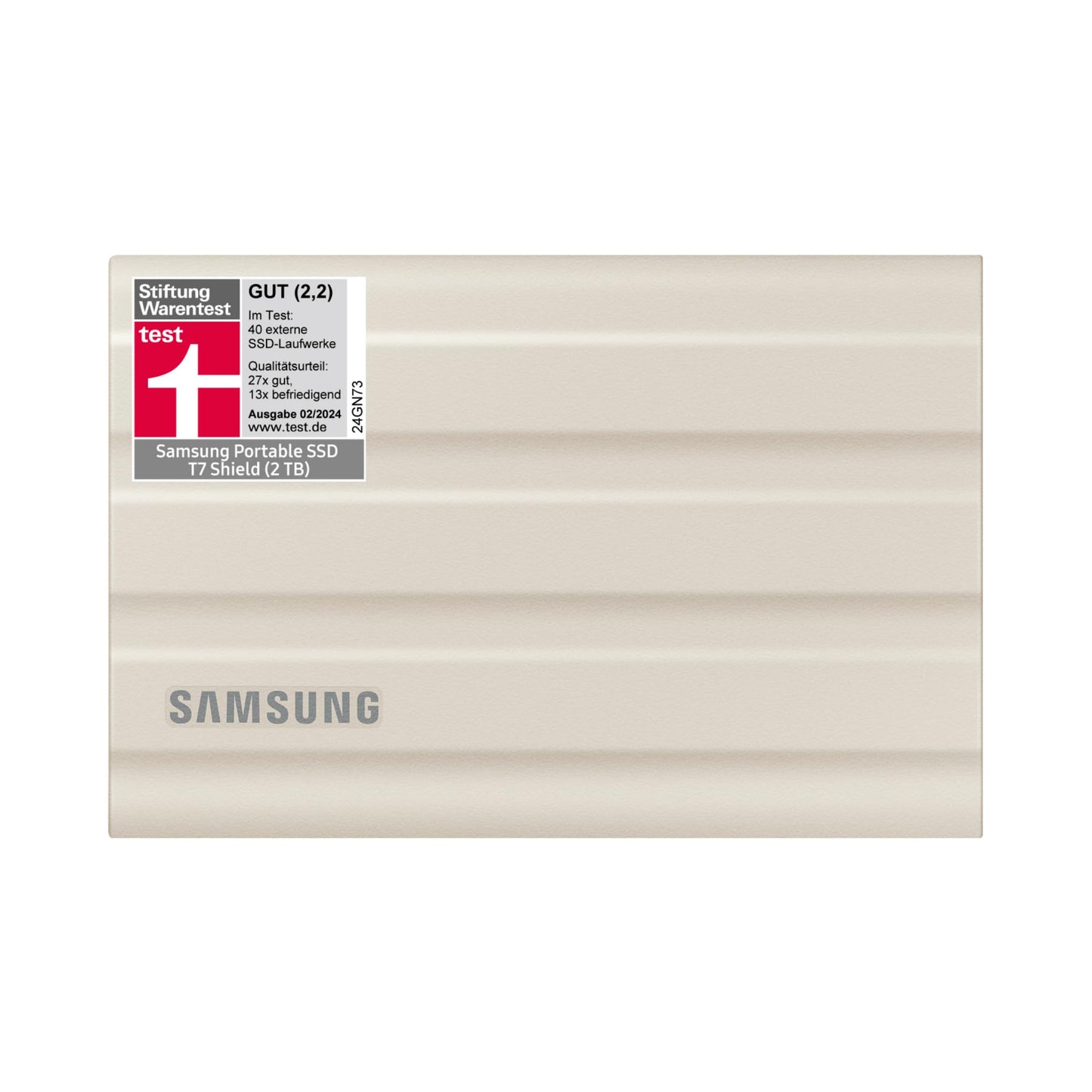 Samsung Portable SSD T7 Shield, 2 TB, USB 3.2 Gen.2, 1,050 MB/s read, 1,000 MB/s write, robust external hard drive outdoor for Mac, PC and smartphone, beige, MU-PE2T0K/EU