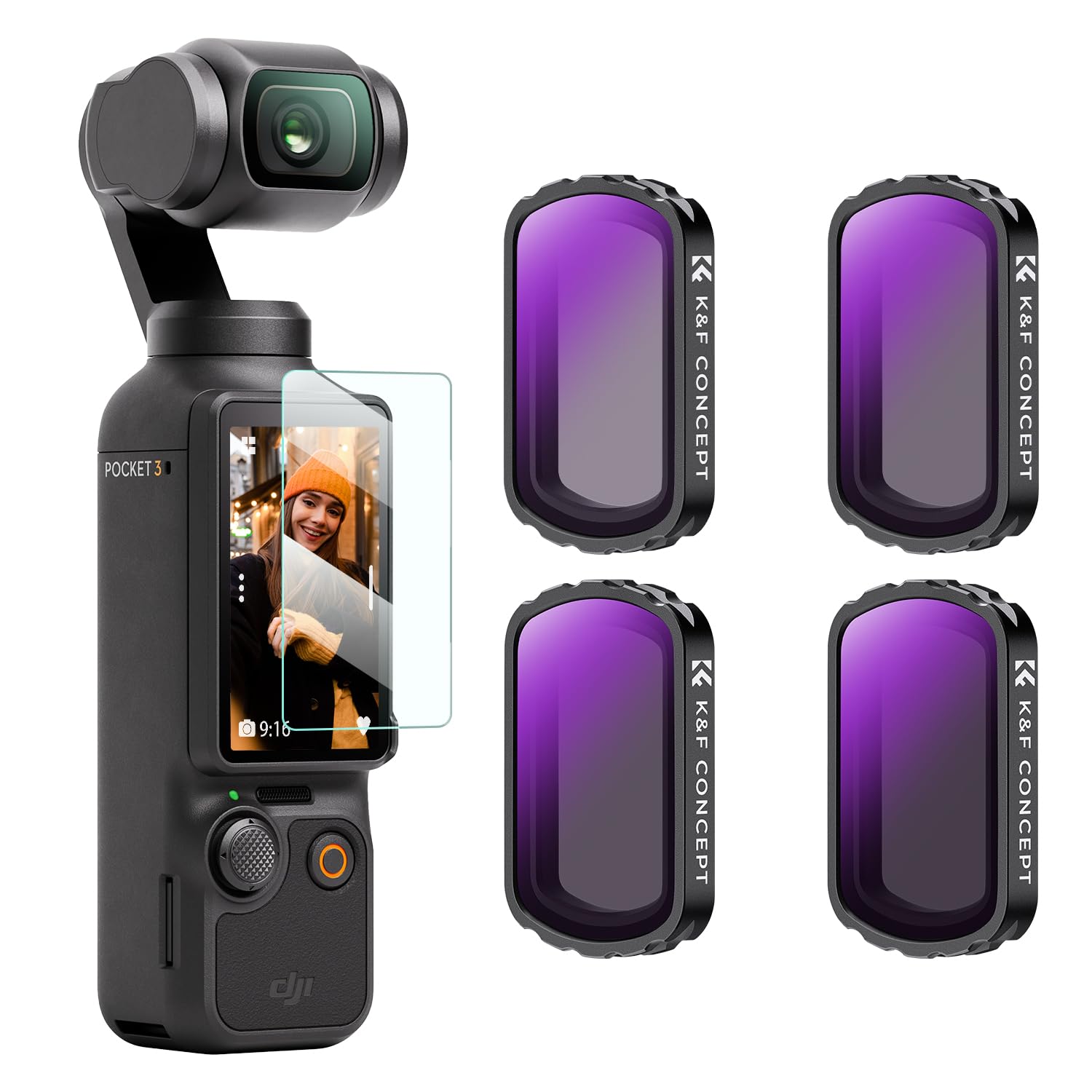 K&F CONCEPT magnetic ND filter set, compatible with DJI OSMO Pocket 4 and Pocket 3, pack of 4 ND4, ND8, ND16, ND32 filters, Osmo Pocket 4/3 accessories (aluminum frame) - SKU.2093