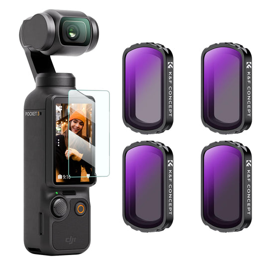 K&F CONCEPT magnetic ND filter set, compatible with DJI OSMO Pocket 4 and Pocket 3, pack of 4 ND4, ND8, ND16, ND32 filters, Osmo Pocket 4/3 accessories (aluminum frame) - SKU.2093