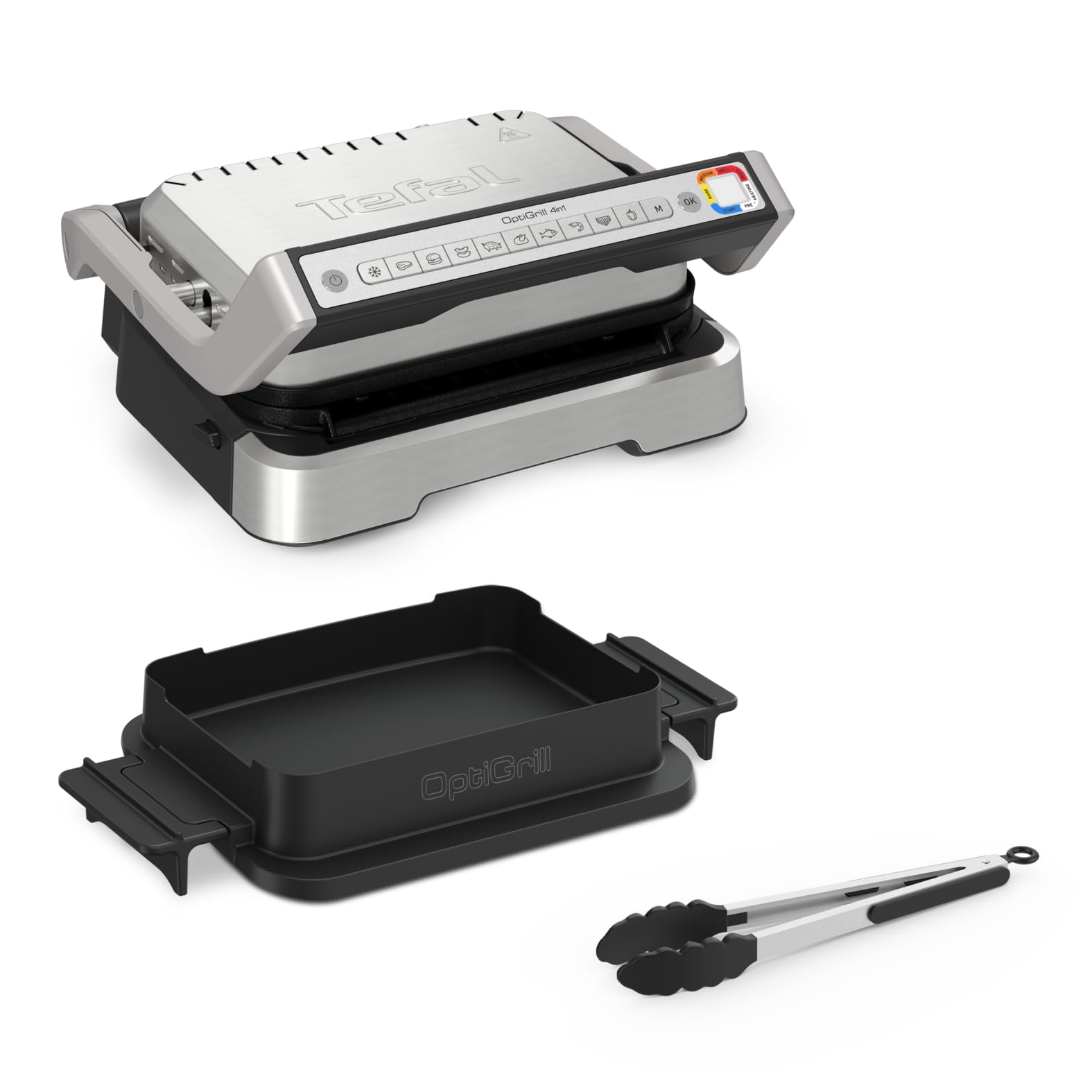 Tefal OptiGrill 4în1 grătar de contact cu tavă de copt, pliabil, grătar de masă, 9 programe automate, afișaj nivel de gătire, piese lavabile în mașina de spălat vase, grătar electric, cuptor, GC776D10