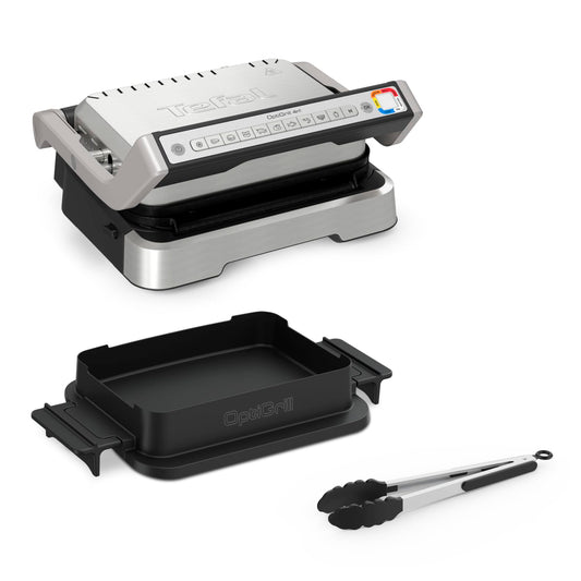 Tefal OptiGrill 4în1 grătar de contact cu tavă de copt, pliabil, grătar de masă, 9 programe automate, afișaj nivel de gătire, piese lavabile în mașina de spălat vase, grătar electric, cuptor, GC776D10