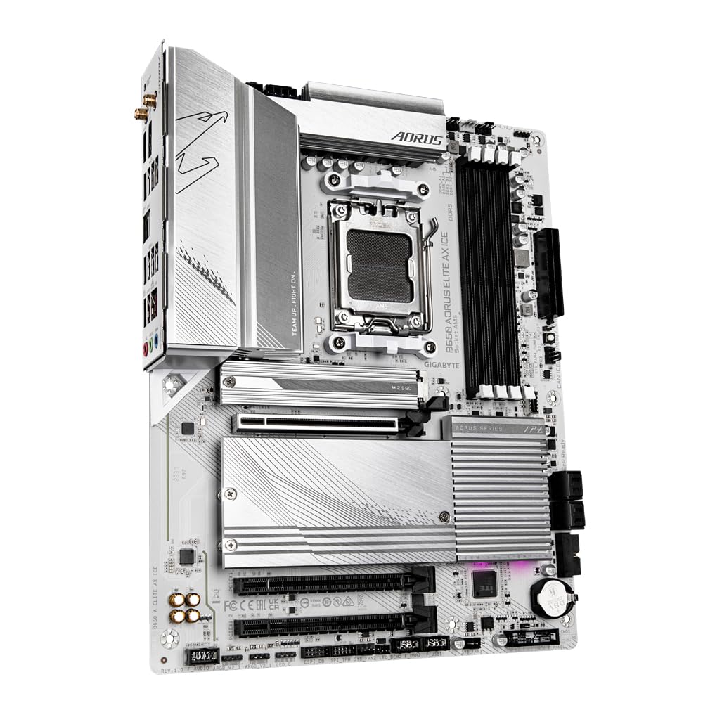 Placa de bază GIGABYTE B650 AORUS ELITE AX ICE – Suportă procesoare AMD Ryzen 9000, VRM digital cu 12+2+2 faze, până la 8000 MHz DDR5 (OC), 1xPCIe 5.0 + 2xPCIe 4.0 M.2, Wi-Fi 6E, LAN 2.5GbE, USB 3.2 Gen 2x2