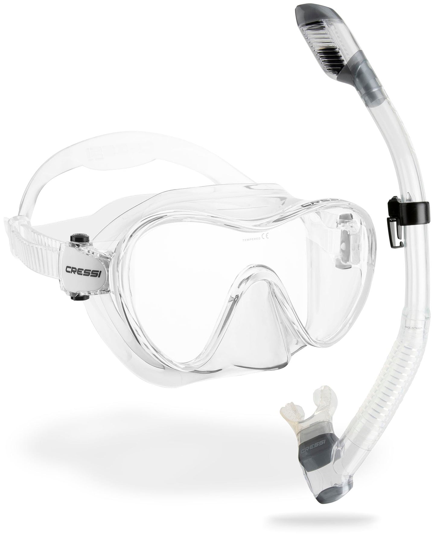 Cressi frameless diving mask F1 - fog-free glass lens, diving goggles - ergonomic silicone edge, snorkel mask - dry snorkel & snorkel set - transparent - combo set - YDS280000
