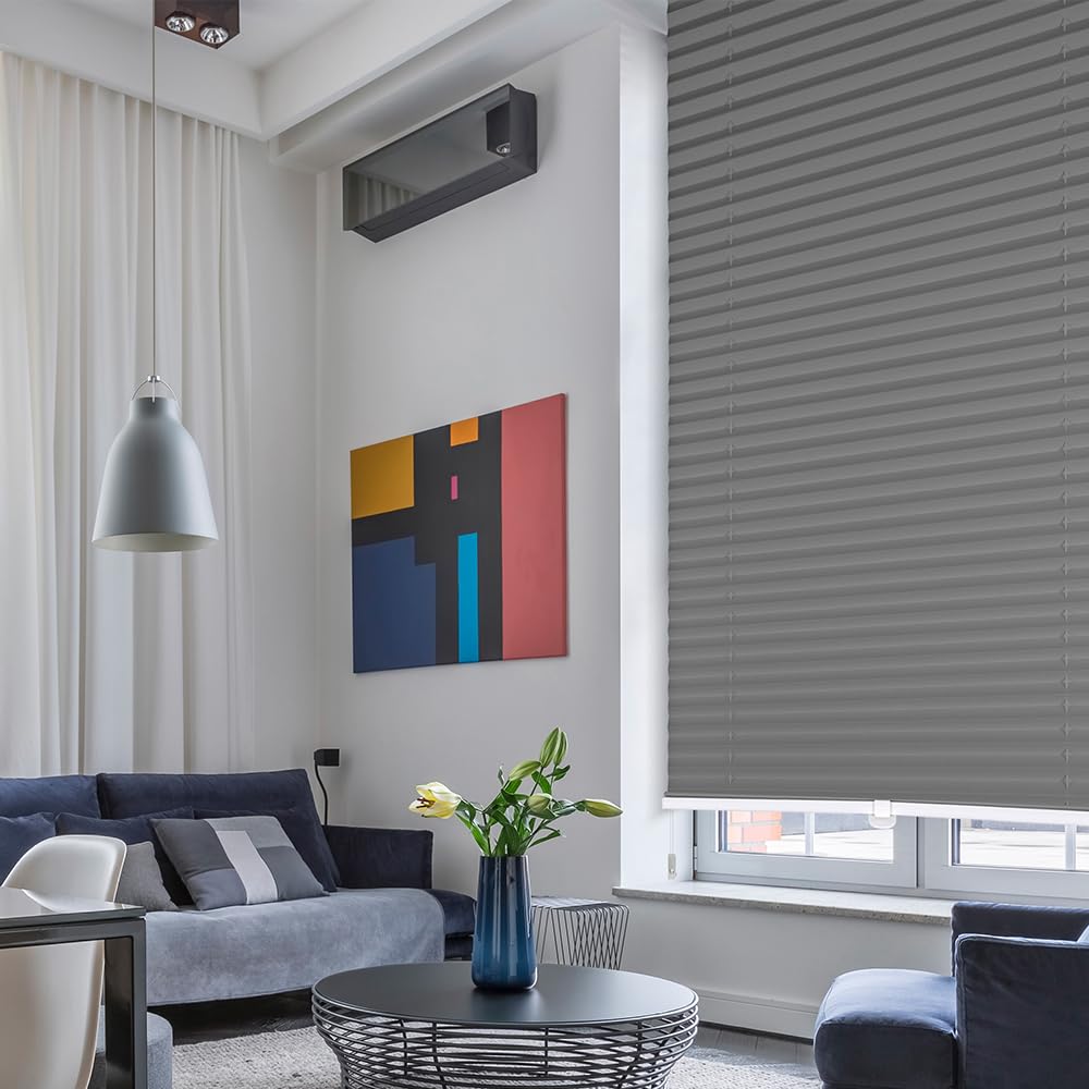 Sekey pleated blinds without drilling, window pleated blinds Klemmfix blinds 80 cm wide, tensioned opaque sun protection window blind, 80x210cm, dark gray - BL-1224