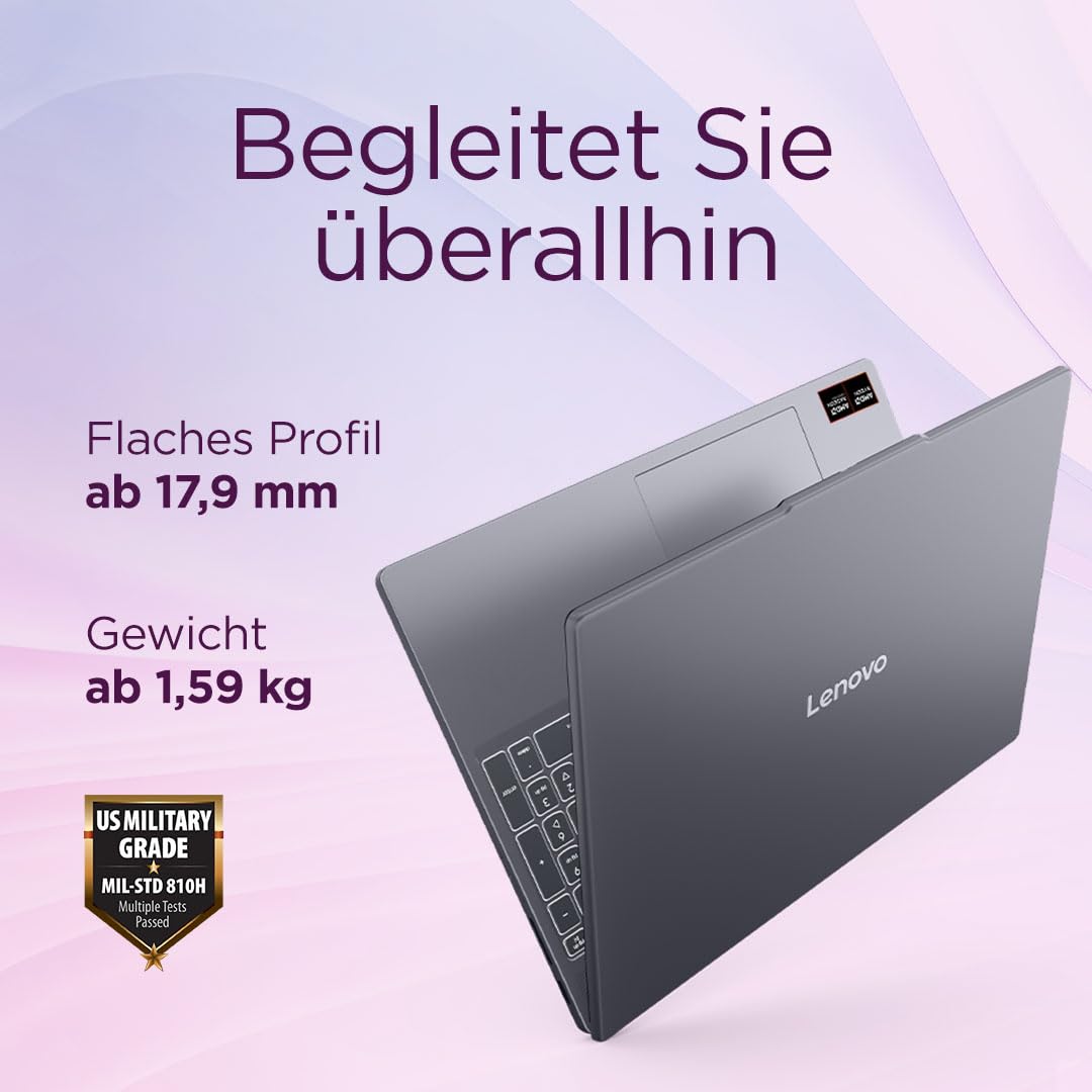 Lenovo IdeaPad Slim 3 Laptop | 15.3" WUXGA Display | AMD Ryzen 5 150 | 512GB SSD | 16GB RAM | AMD Radeon Graphics | QWERTZ | Windows 11 | Luna Gray | 3 Months Premium Care - 83K700H4GE