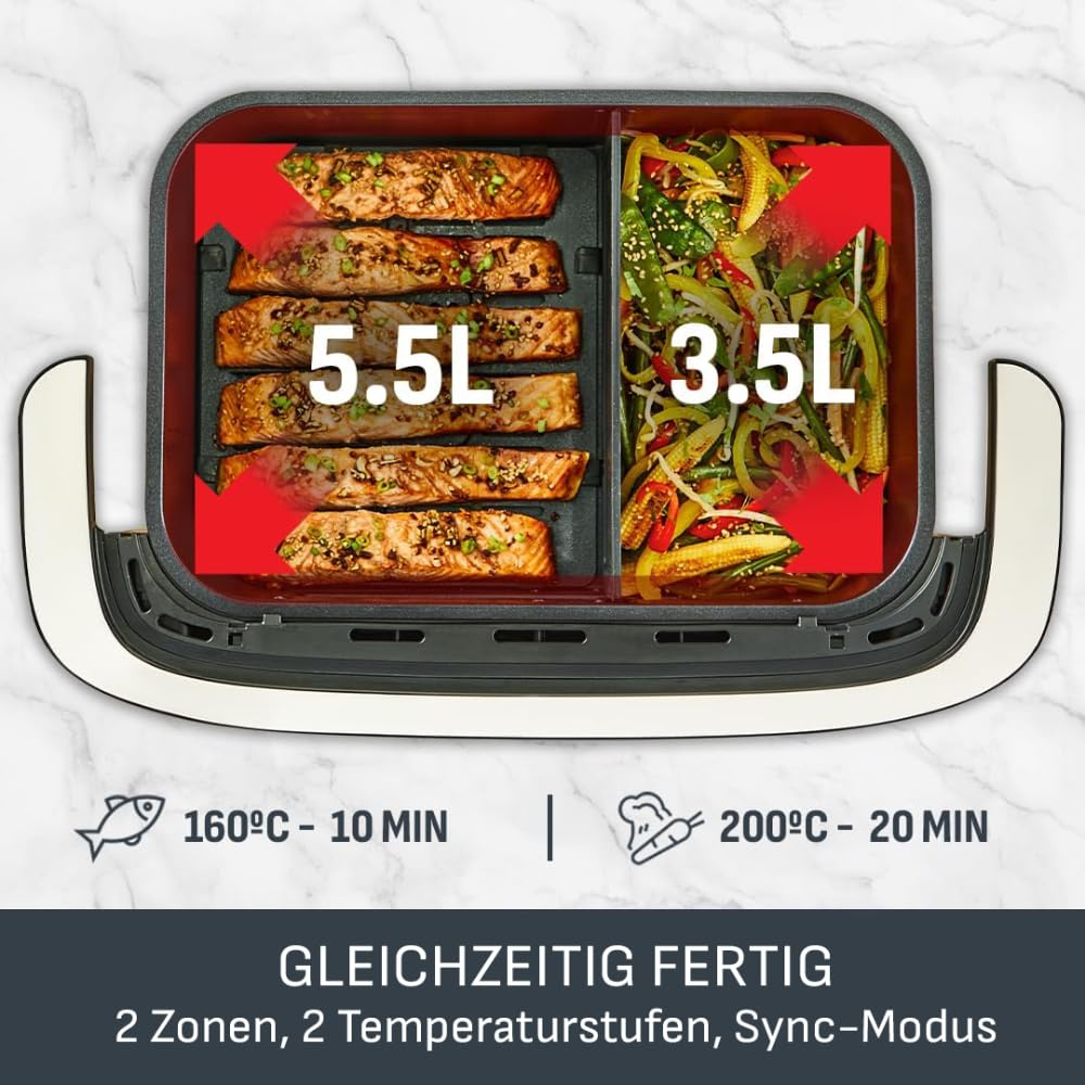 Tefal Dual Easy Fry Flex hot air fryer 9L - Airfryer with 2 chambers & GiantZone, FlexCook divider, 2700 W, 40-200 °C, 7 programs, low-fat frying & preparing 2 dishes at the same time EY9228 - EY9228E0