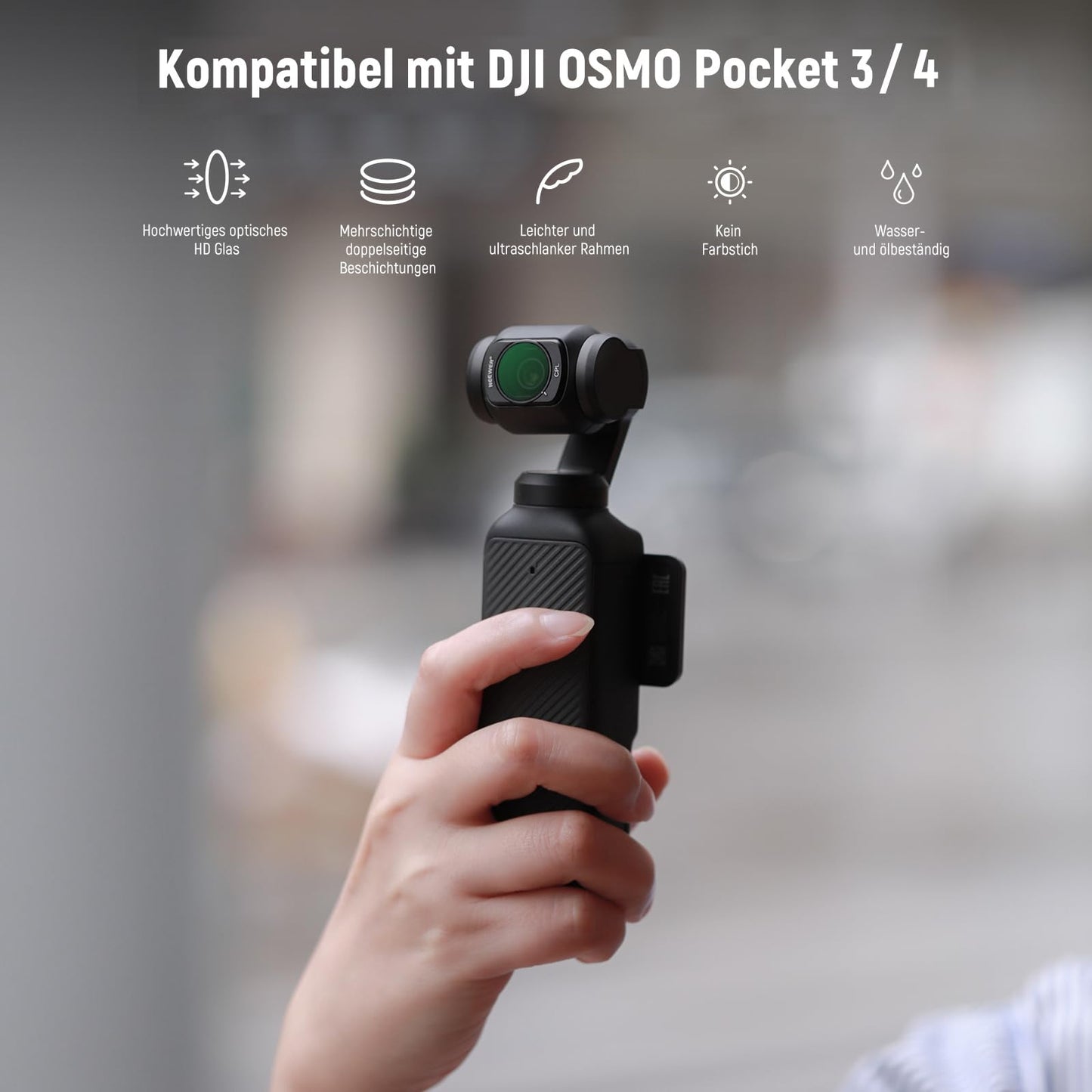 NEEWER HD CPL ND16 ND64 ND256 filter set compatible with DJI Osmo Pocket 3 / Pocket 4 / Xtra Muse, magnetic gimbal action camera accessory set with neutral density and polarization filters - FL-P5