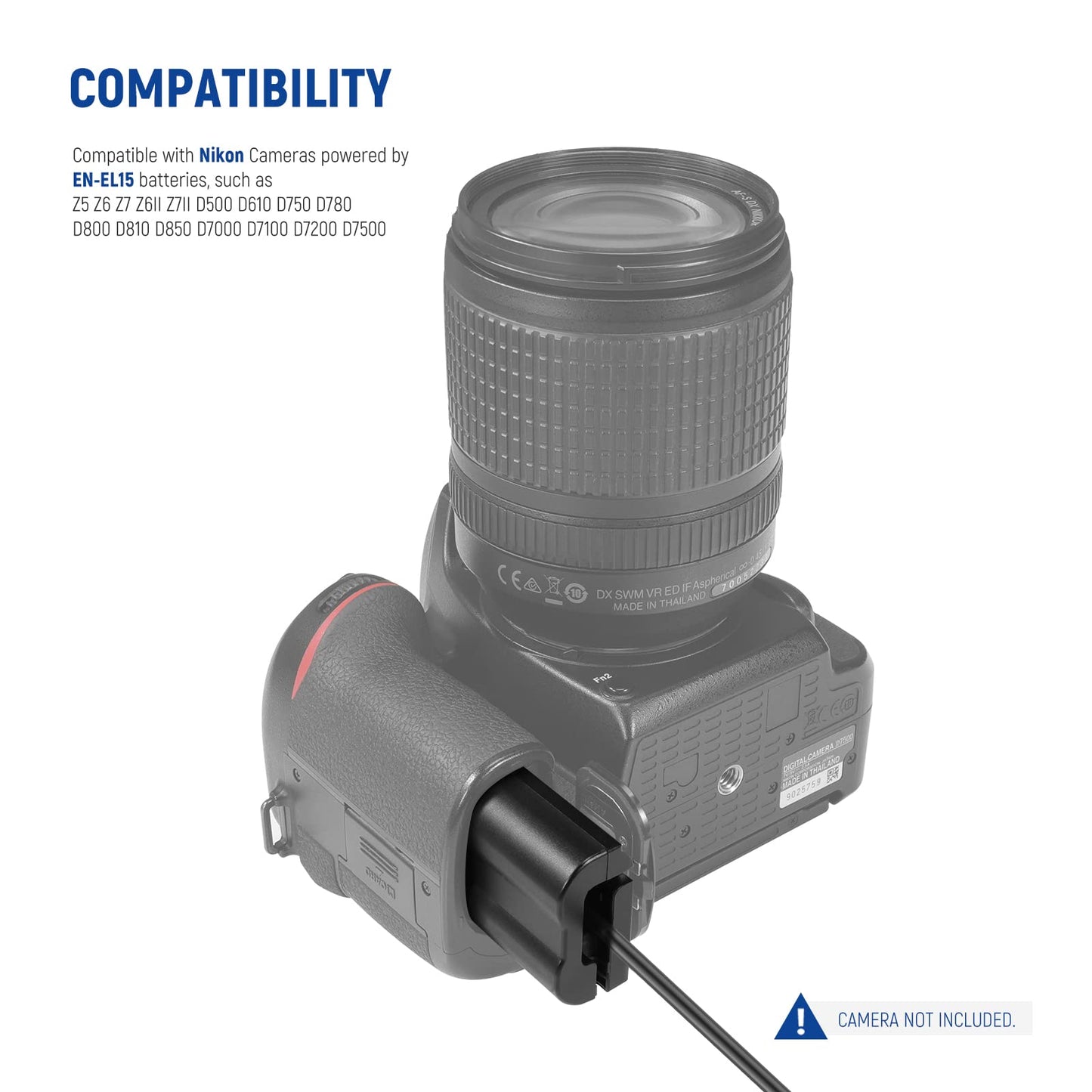 NEEWER Virtual Battery with AC/DC Coupler, Replaces EP~5B/EN~EL15 Power Supply, Compatible with Nikon Z5 Z6 Z7 Z6II Z7II D500 D610 D750 D780 D800 D810 D850 D7000 D7100 D7200 D7500 - 10101138