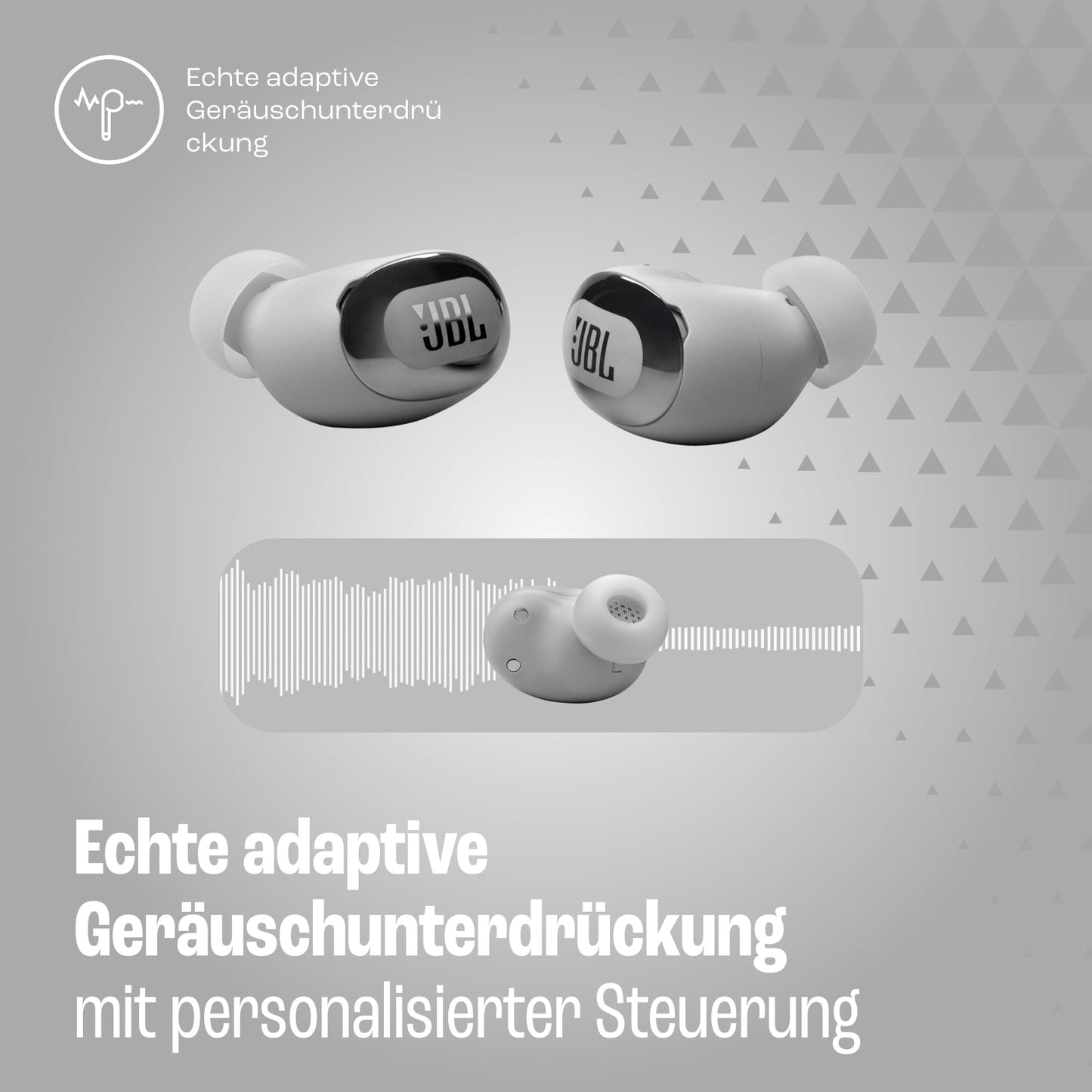 JBL Live Buds 3, wireless earbud headphones with Bluetooth, 40 hours of battery life, True Adaptive Noise Canceling and high-resolution JBL Signature Sound, IP55 waterproof, silver - JBLLIVEBUDS3SIL