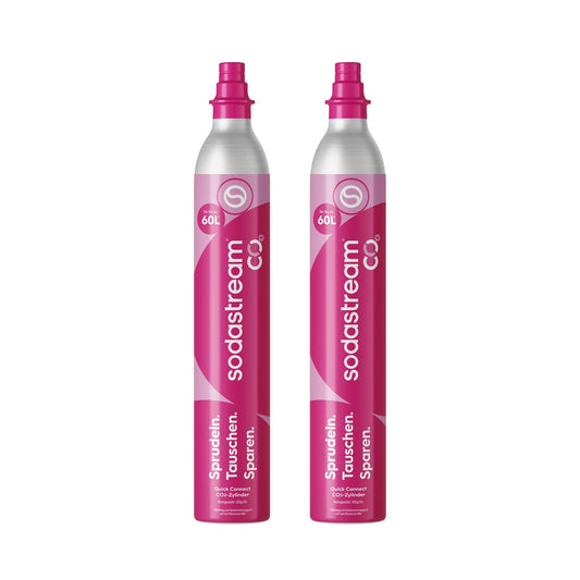 Sodastream Quick Connect CO2 cylinder, pack of 2 reserve cylinders for up to 120L sparkling water, pink, compatible with Terra, E-Terra, Duo, E-Duo, Art, Gaia, Crystal 3.0 and ENSO - CQC