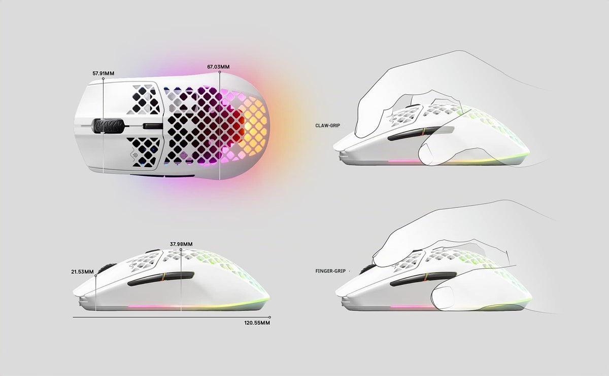 SteelSeries Aerox 3 Wireless - RGB Gaming Mouse with Surface Holes - Ultra-lightweight, water-resistant design - Optical TrueMove Air Sensor with 18,000 DPI - Snow - 62608